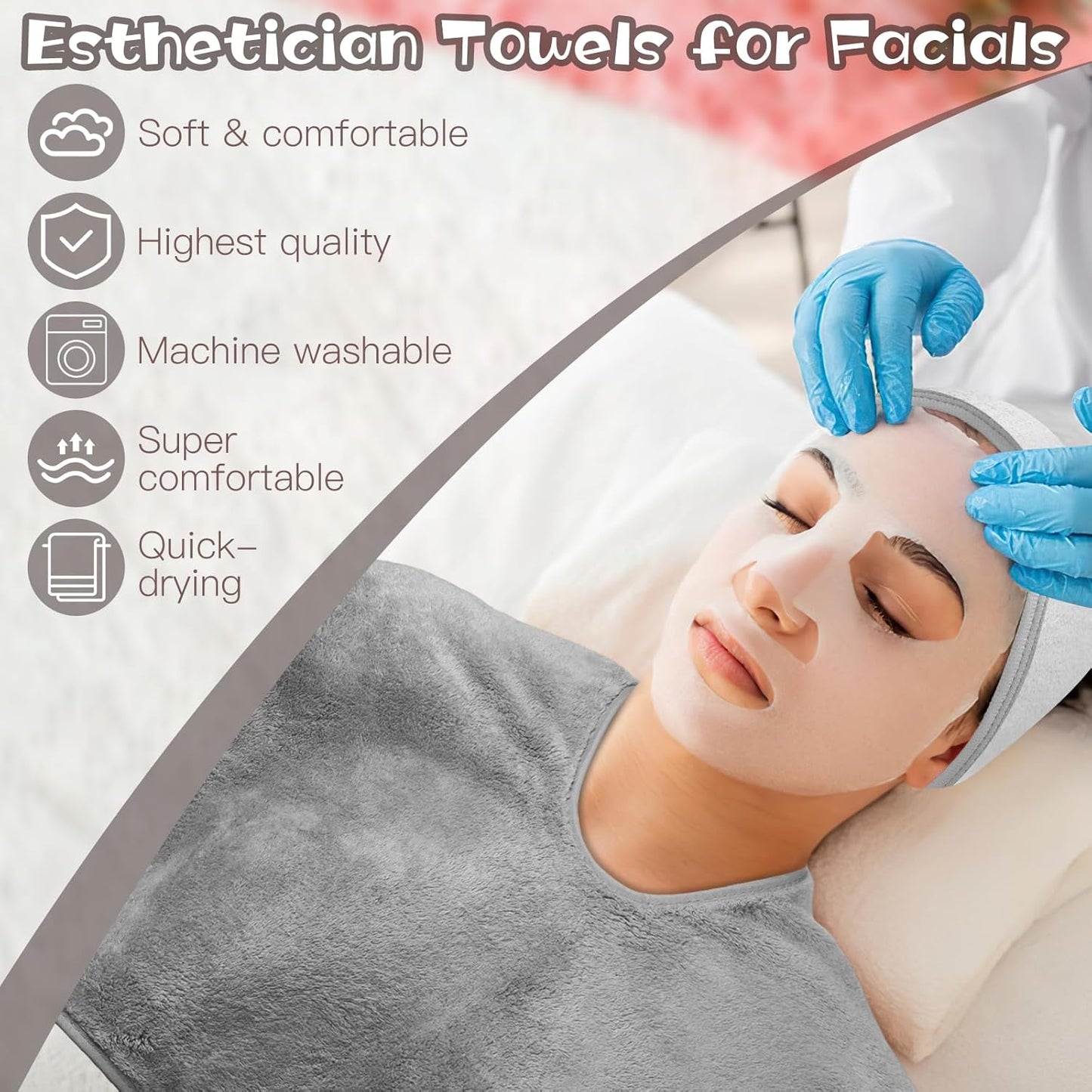 18PCS U-Shaped Microfiber Facial Towels for Estheticians,Ultra-Soft & Absorbent Spa Towels and Facial Spa Headband for Massage, Facial Steam & Skincare (Gray)