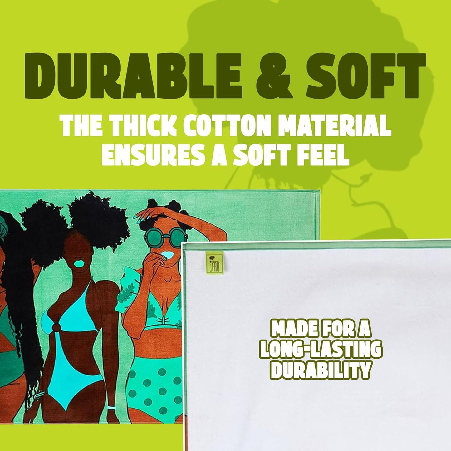 Pardon My Fro Summer Beach Towel – 100% Cotton Oversized Quick-Dry Swim Towel, Sand-Free & Lightweight Travel Towel for Men & Women, Colorful 30x60in XL for Pool, Ocean & Outdoor Adventures – Green