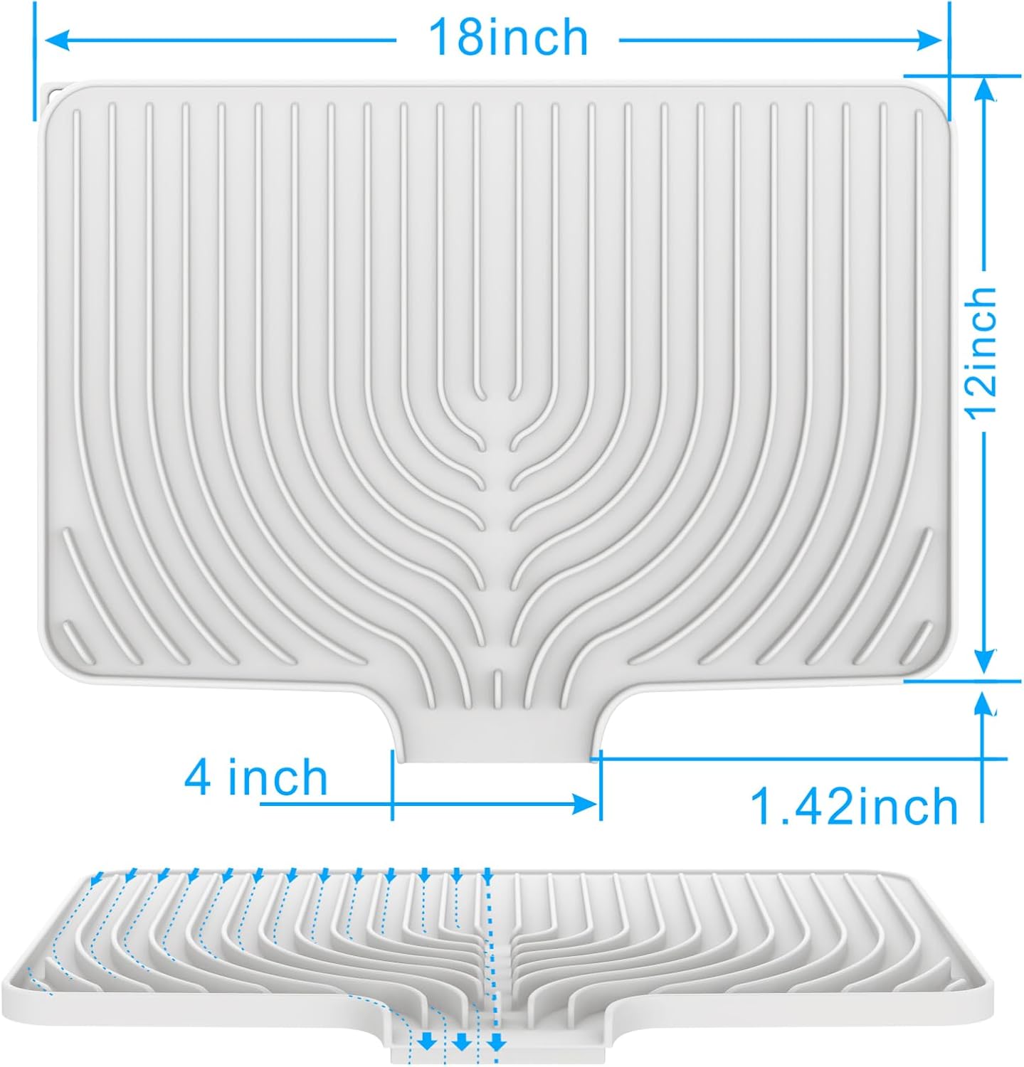 Dish Drying Matt for Kitchen Counter,18"×12"Silicone Dry Rack Mat with Built in Drain, Kitchen Dry Mats for Dishes Drying Pad for Counter(White)
