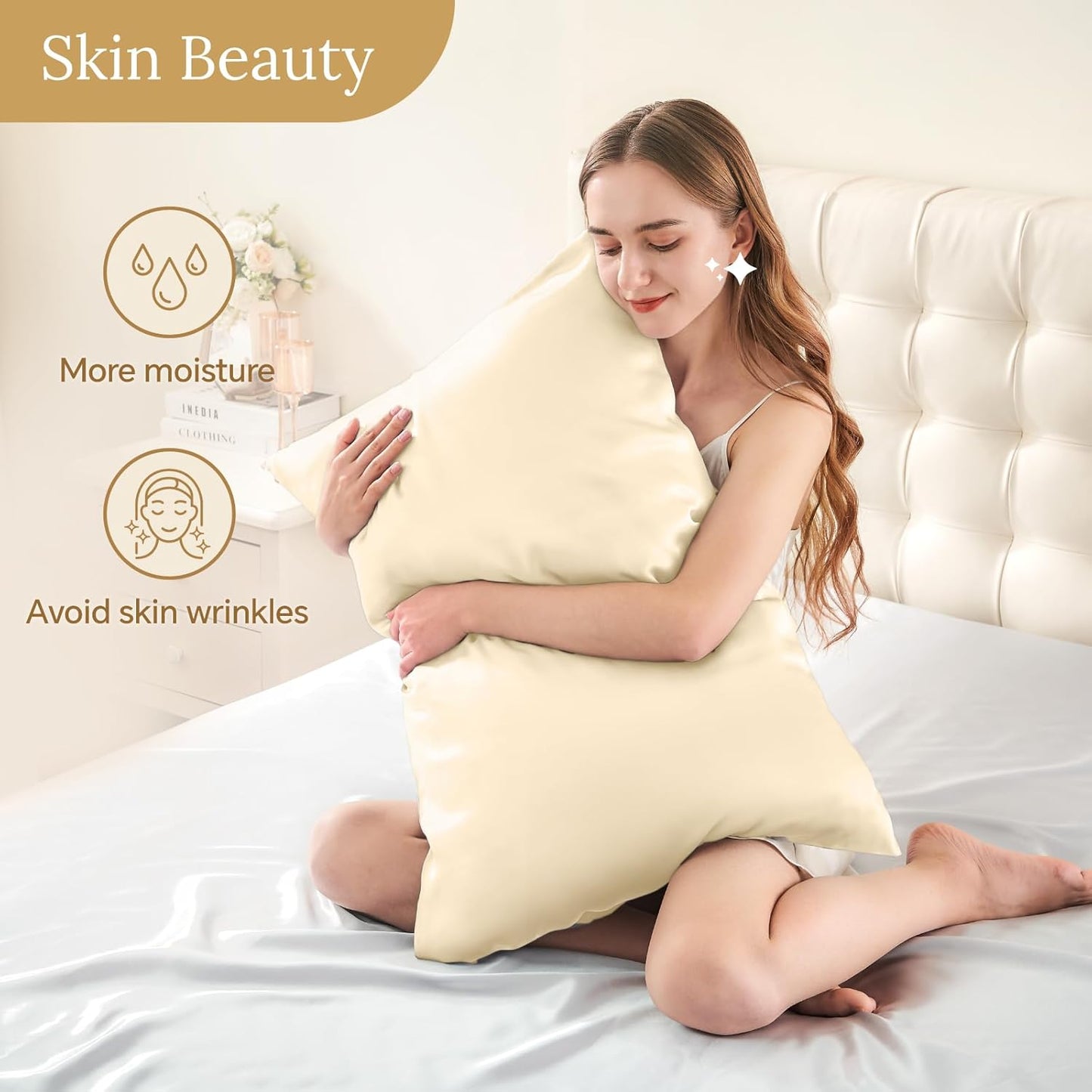 INFIIXSO Mulberry Silk Pillowcase for Hair and Skin, Silk Pillow Cases Queen Size Set of 2 with Hidden Zipper 20x30 Inches, Ultra Smooth and Soft Cooling Pillow Cases for Hot Sleepers(Ivory, 2 Pack)