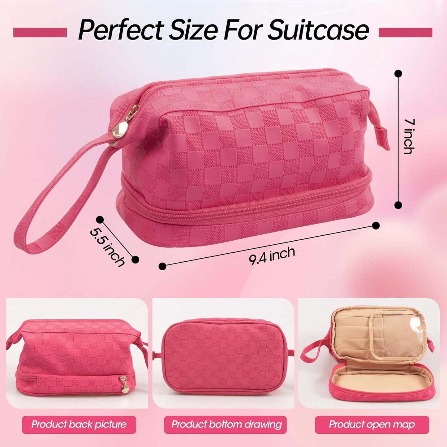 Abiudeng Large Capacity Makeup Bag Ladies Cosmetic Bag Travel Bag with Compartments Portable PU Leather Travel Makeup Bag with Handle