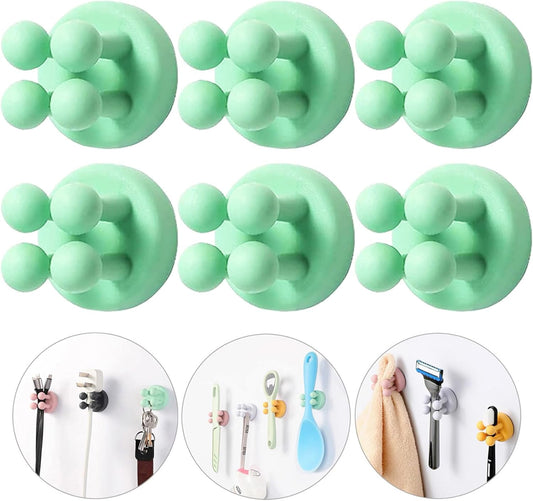 iBetterLife Tooth Brush Holder for Bathroom - 6Pcs Silicone Toothbrush Razor Holder for Shower Wall Mounted Self Adhesive Cute Storage Hook for Kids Hanging Loofah Towel for Kitchen Living Room Office