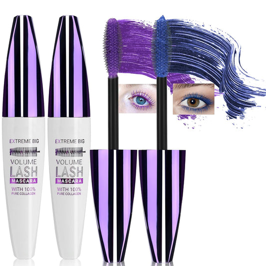 Blue & Purple Mascara for Eyelashes, 5D Colored Mascara 【Waterproof】【Natural Curling】【Lengthening Curling rimel de pestañas Volume】for Women Eye Makeup Cosplay & Parties