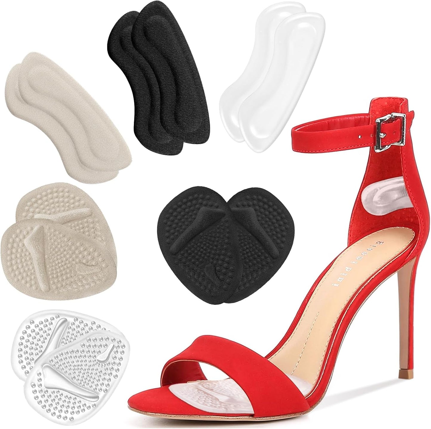 ONUEMP 6 Pairs Heel Pads for Shoes, Silicone Heel Grips Protectors and Ball of Foot Cushions for Women Men, Foot Inserts Metatarsal Pad for Shoes That are Too Big, Pain Relief