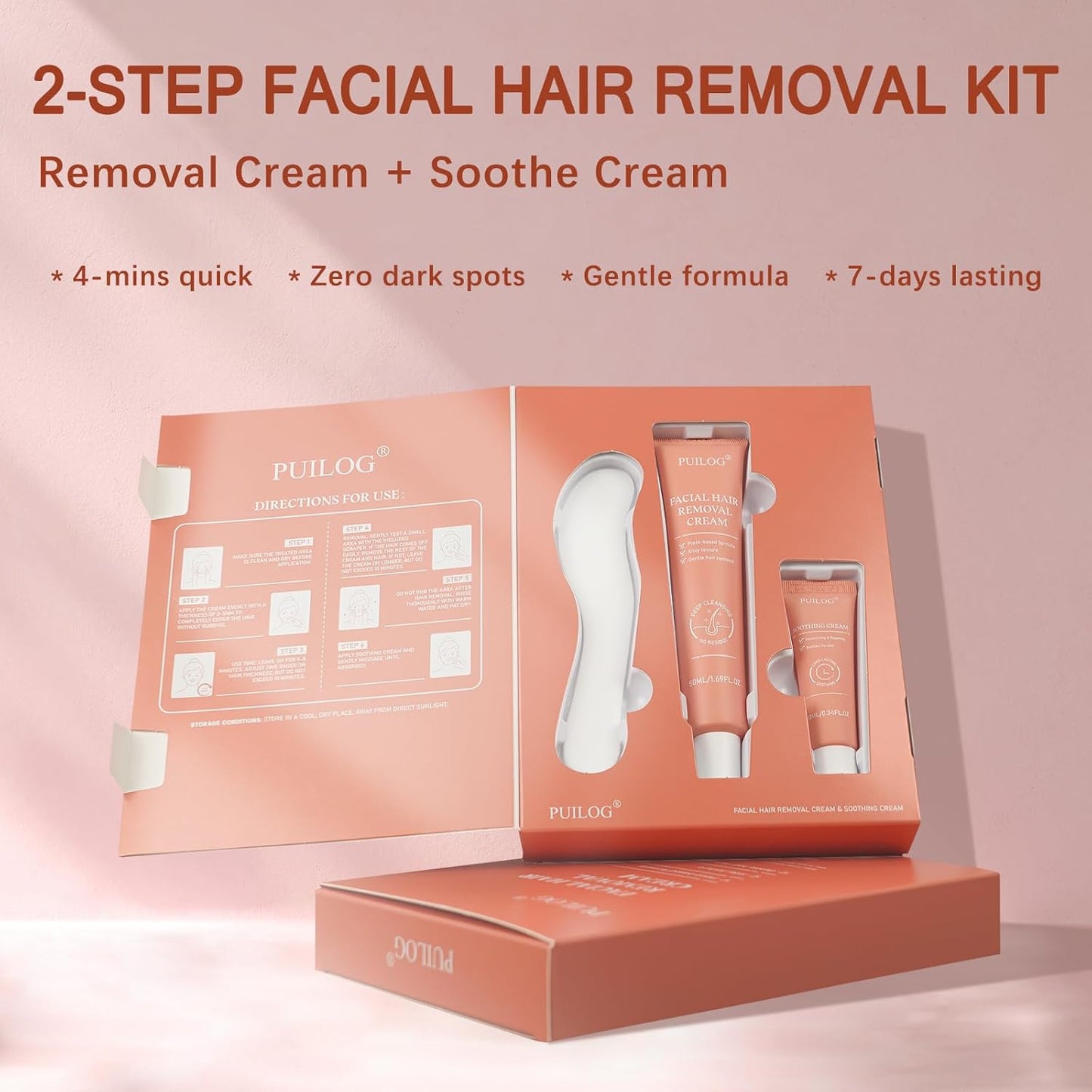 Facial Hair Removal Cream Kit for Women – Depilatory & Post Care Soothing Cream, 4 Min Painless & Flawless Face Hair Remover, Gentle Plant Formula for Sensitive Skin