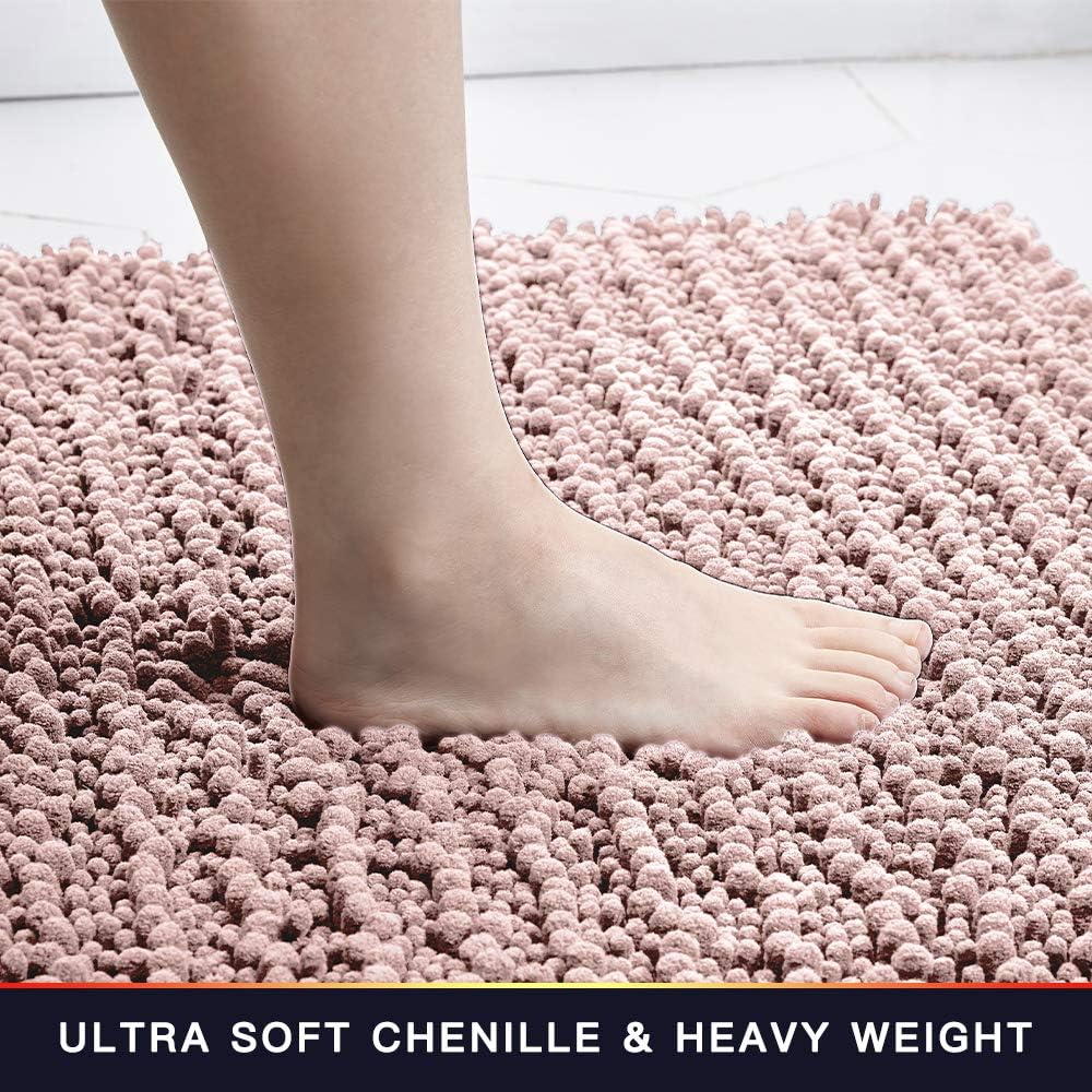 Walensee Bathroom Rug Non Slip Bath Mat (36x24 Inch Dusty Pink) Water Absorbent Super Soft Shaggy Chenille Machine Washable Dry Extra Thick Perfect Absorbant Best Large Plush Carpet for Shower Floor