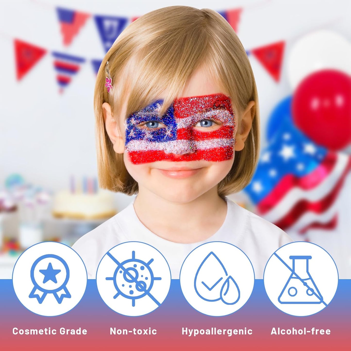 DAGEDA Red White and Blue Body Glitter Gel, Roll-on Face Glitter for USA Pride Day, 4th of July Women Costume Accessories,Patriotic Glitters President's Day, Holographic Festival Makeup