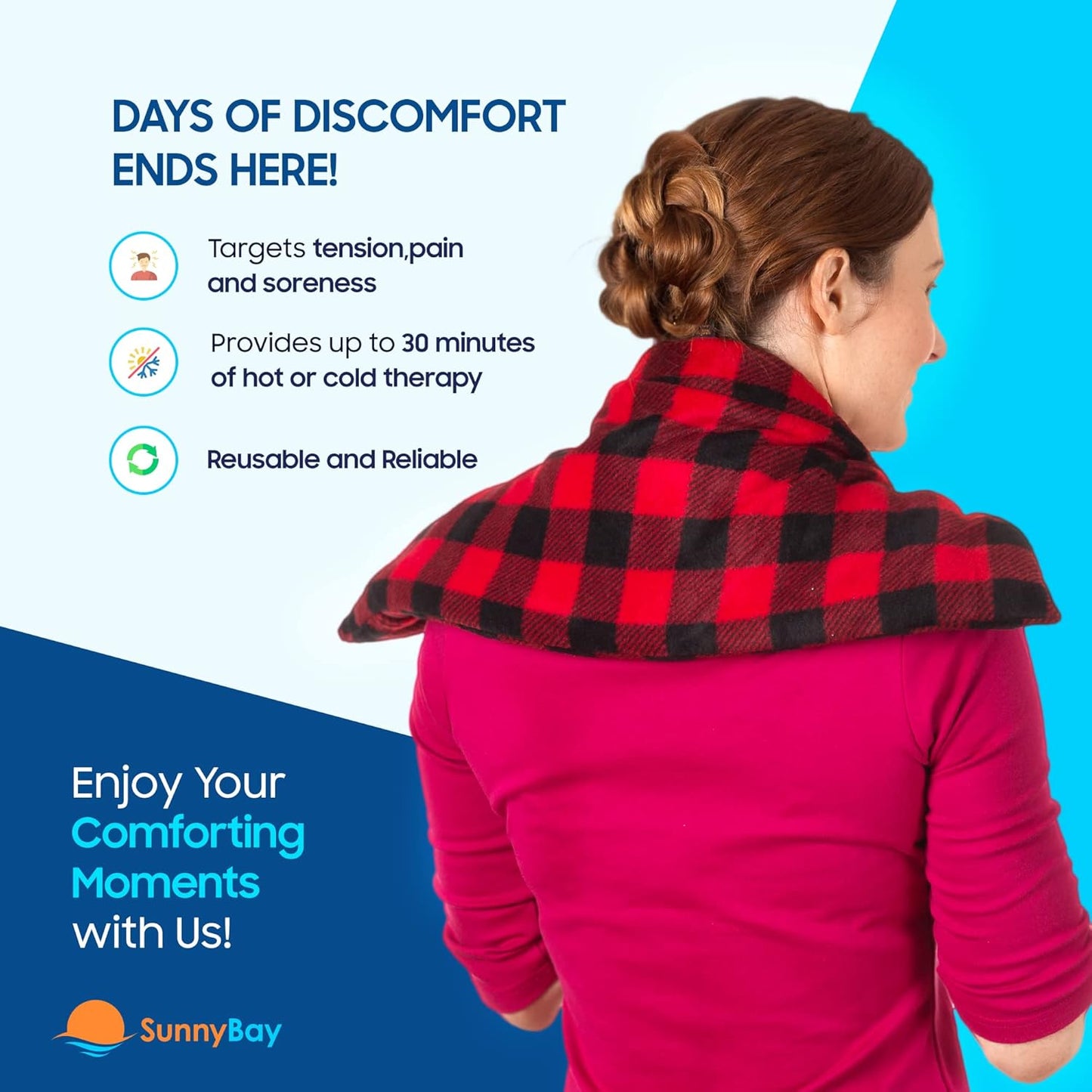 SunnyBay Extra Large Microwave Heating Pad, Microwavable Heavy Weighted Full Body Moist Hot or Cold Pack and Washable Fleece Cover, 10x24 Inches, 2.8 lbs, Made in USA, (Buffalo)