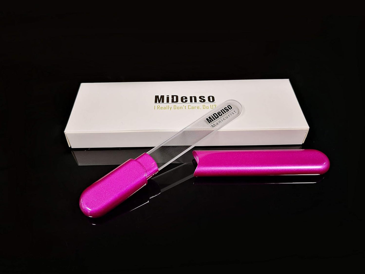 Premium Glass Nail File with Case, Crystal Diamond Salon Best Beauty Nail Buffer for Natural and Acrylic Nails Christmas Gift for Woman and Man,Rose Red