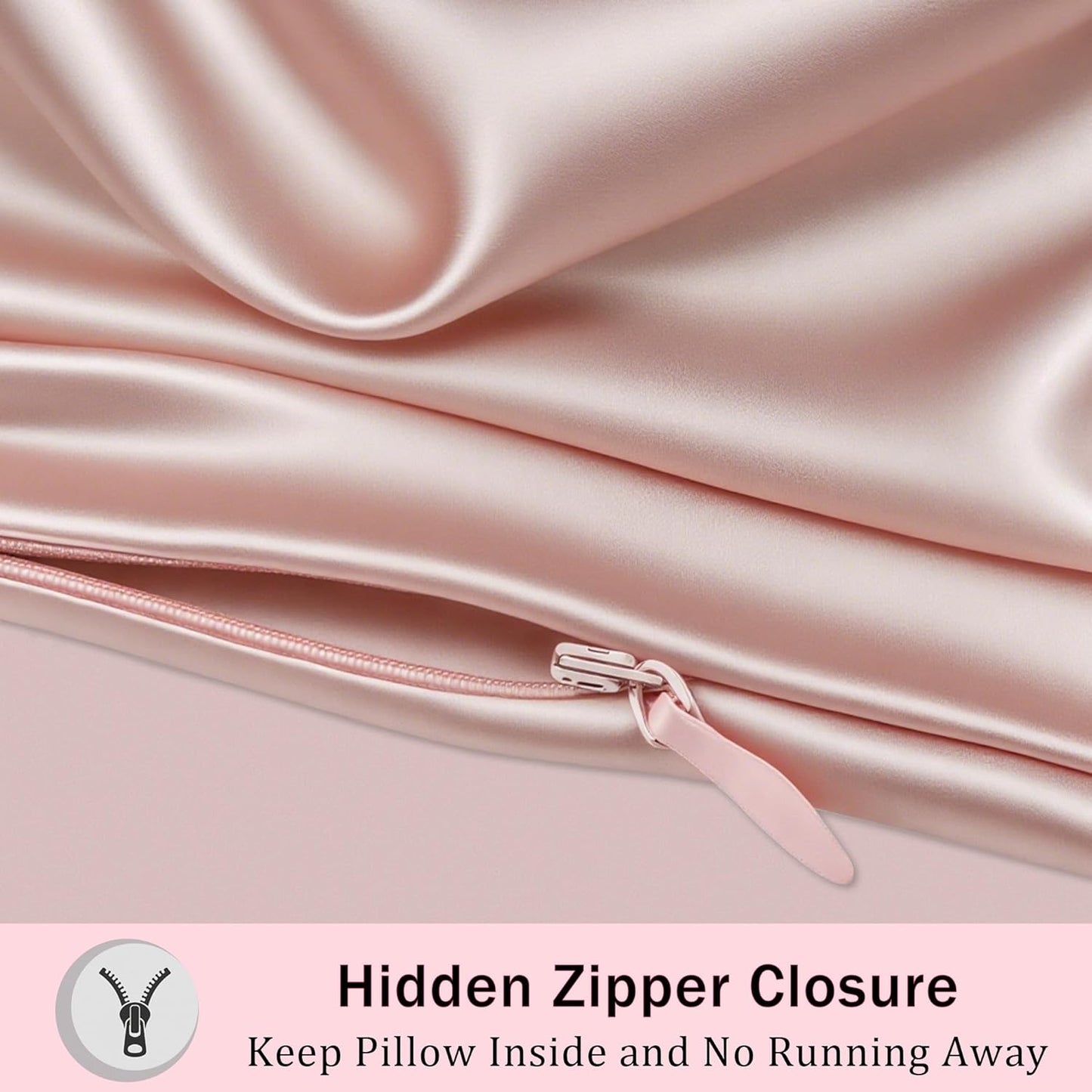 Mulberry Silk Pillow Cases with Zipper, Ultra Smooth Soft Breathable Cooling Pillow Cases for Hot Sleepers, Silk Satin Pillowcase for Hair and Skin, Gifts for Women (Pink, Queen Size, 1 Pack)