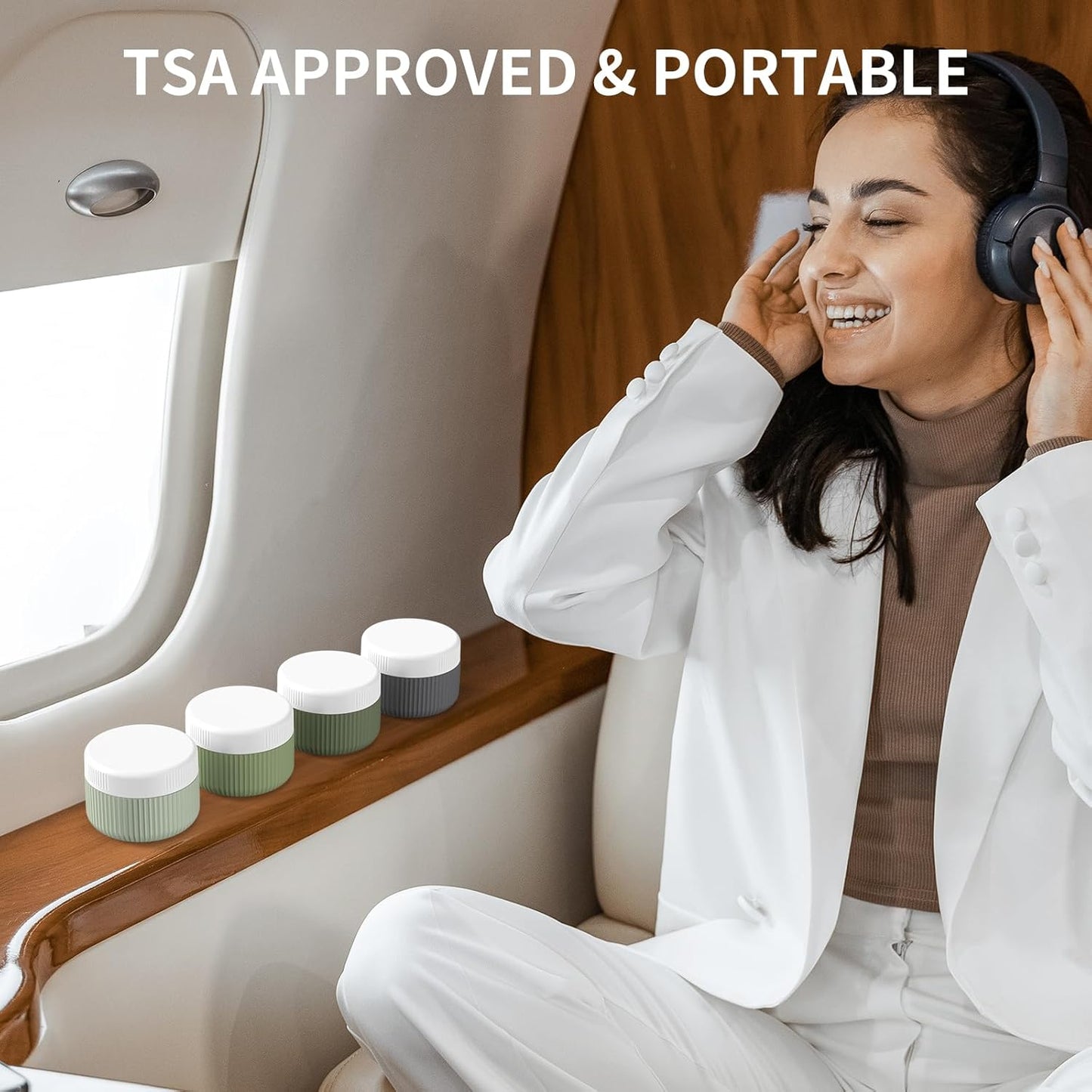 ME.FAN Travel Containers for Toiletries, TSA Approved 1.5 oz Silicone Cream Jars, Leak-proof Journey Containers, Trip Accessories with Lid for Cosmetic Face Hand 4 Pack White Lid - Desert Sage