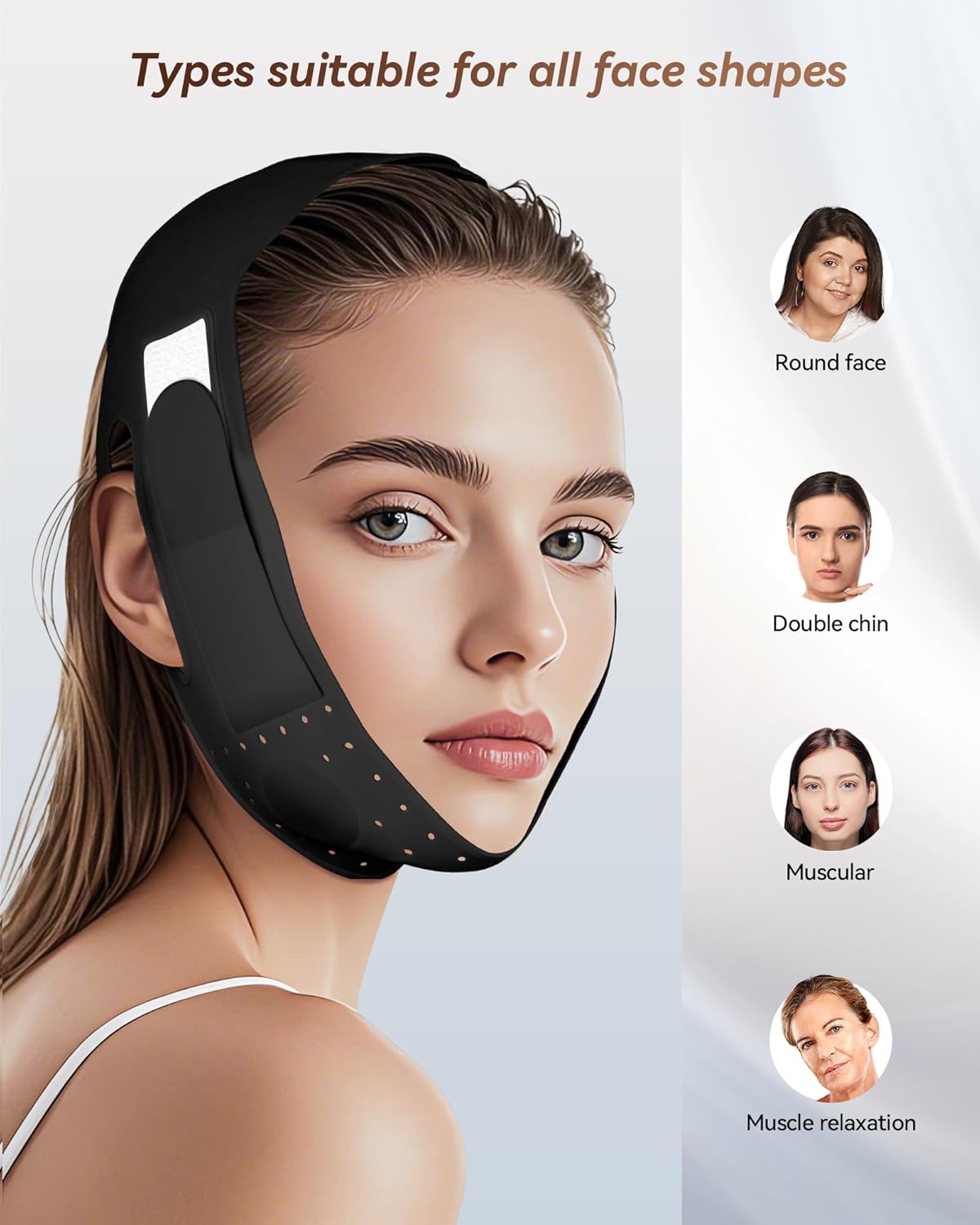 V-Line Sculpting Face Mask – Silicone Chin Strap for Jawline Tightening & Double Chin Reduction (23-27 Inches) (Matte Black)