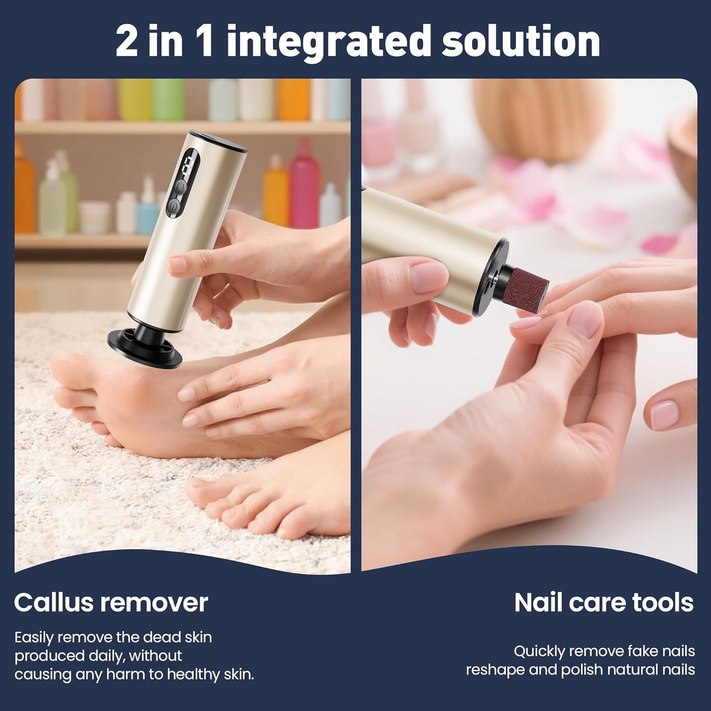 Electric Foot Callus Remover,2 in1 Rechargeable Callus Remover for Feet,9-Speed Cordless Electric Foot File Nail Grinder,Foot Scrubber Pedicure Tools for Dead Skin Dry Cracked Feet (Gold MINI)