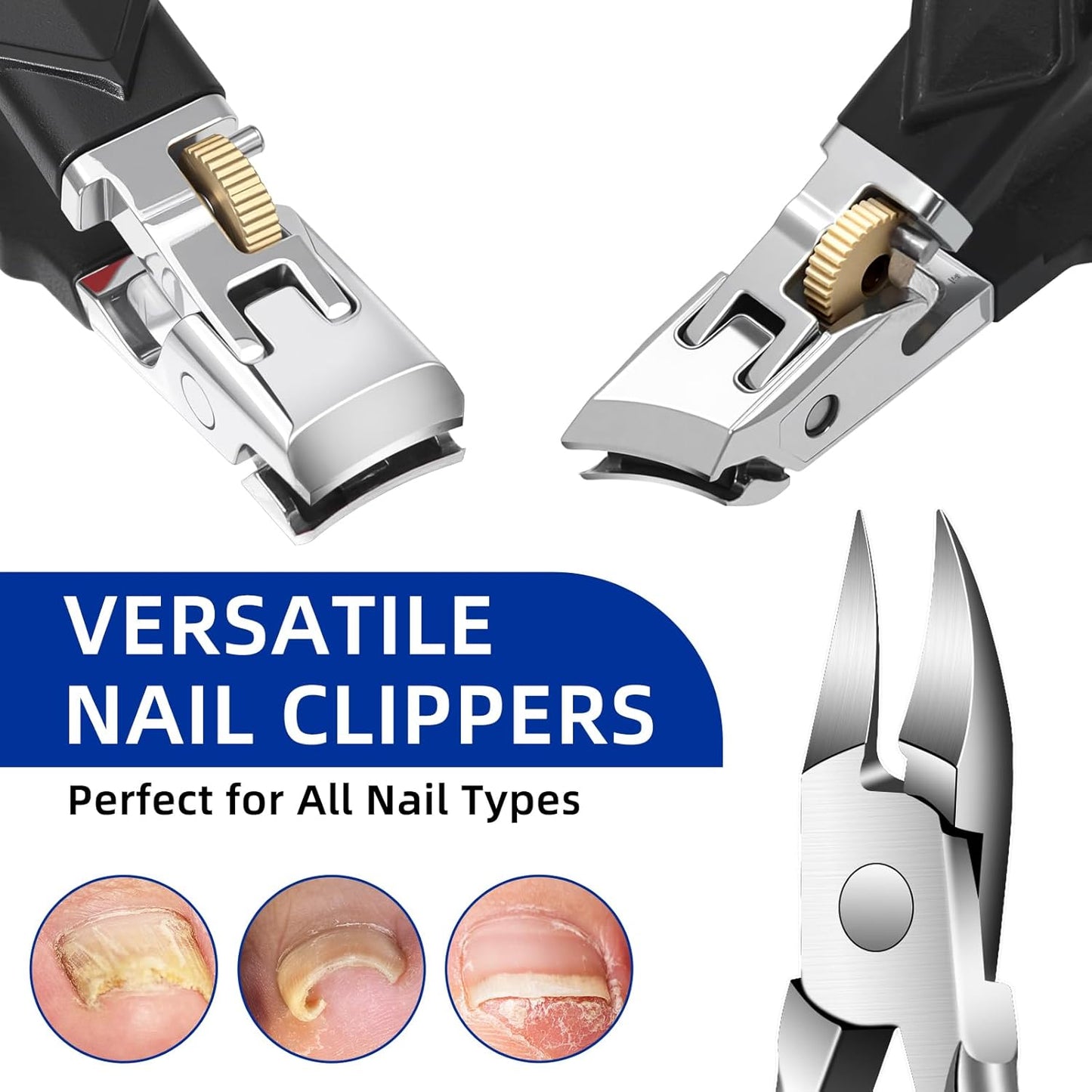 6PCS Orthoclip Toenail Clippers for Seniors Thick Toenails, Heavy Duty Nail Clippers for Men, Ultra Sharp Slanted Ingrown Toenail Clippers with Catcher, Wide Jaw Large Nail Cutters with Leather Case