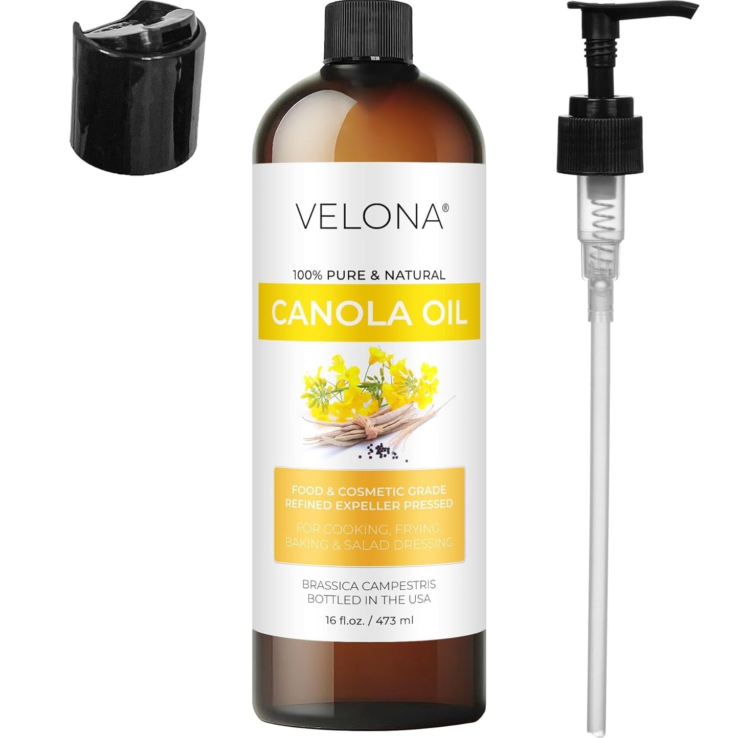 velona Canola Seed Oil 16 fl oz | 100% Pure and Natural Carrier Oil | Refined, Expeller pressed | Cooking, Dressing, Skin, Face, Body, Hair Care | Use Today - Enjoy Results