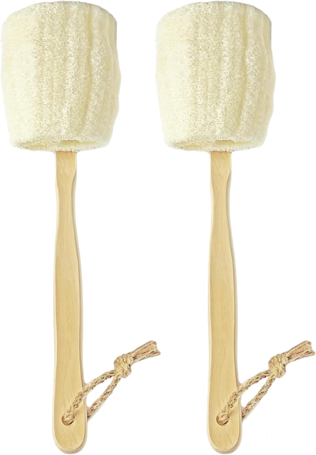 2-Pack Natural Loofah Exfoliating Bath Brush - Body luffa loofa Sponge On a Stick - Sponge Scrubber with Long Wooden Handle Back Brush for Men & Women - Bath Spa Shower