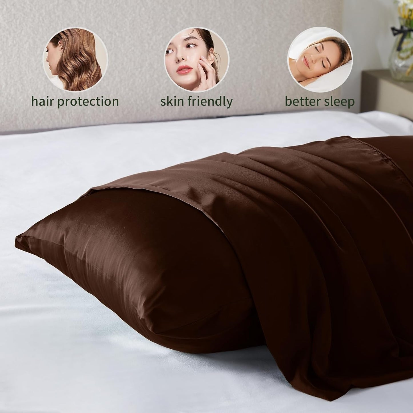 Silk Pillowcase for Hair and Skin Mulberry Silk Pillowcase Soft Breathable Smooth Both Sided Natural Silk Pillowcase with Zipper Beauty Sleep Silk Pillow Case 1 Pack for Gift(Standard,Brown)