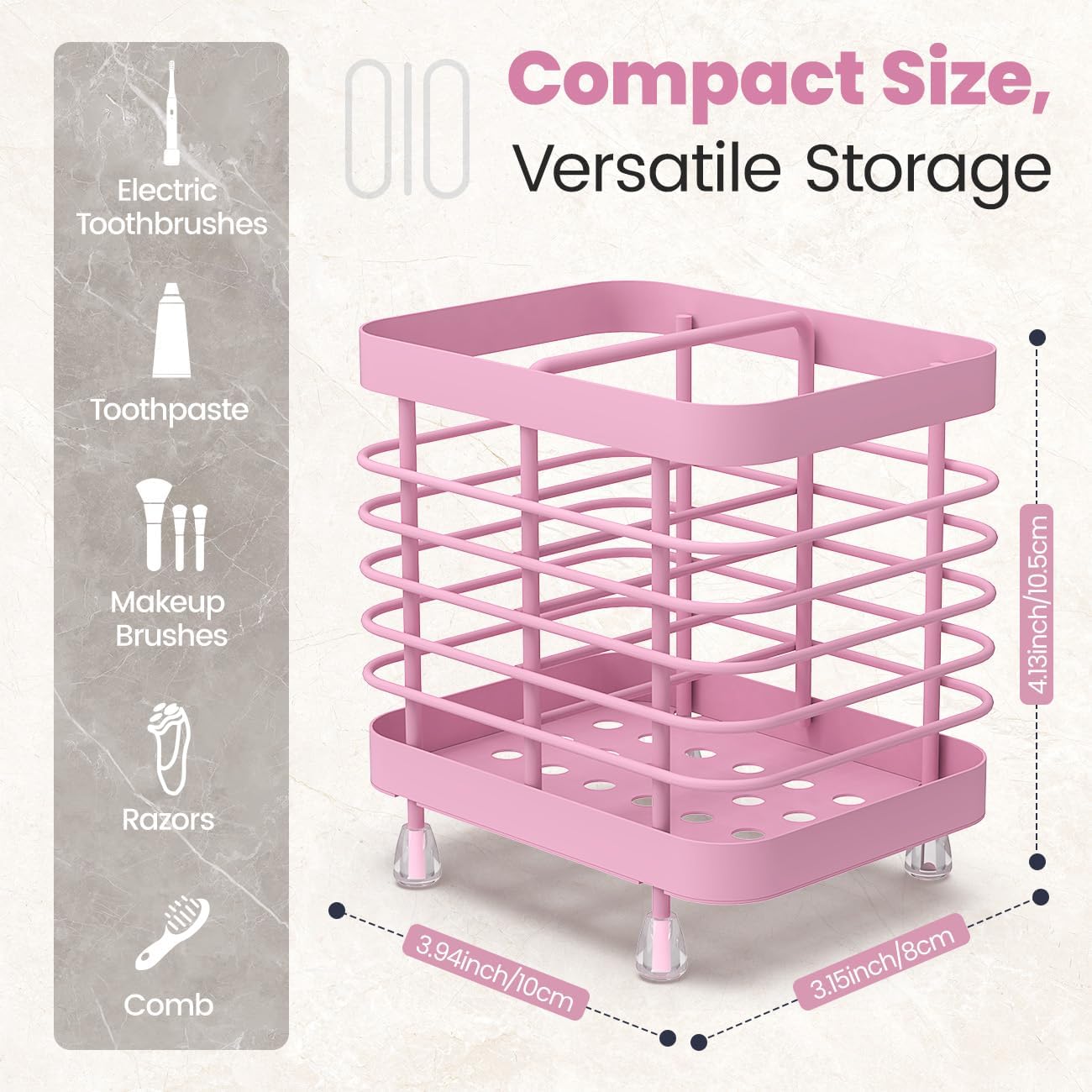 Luxspire Toothbrush Holders for Bathroom, Stainless Steel Electric Toothbrush Holder Wall Mounted, Shower Toothbrush Toothpaste Holder, Bathroom Organizer Essentials, 2 Slots, Pink