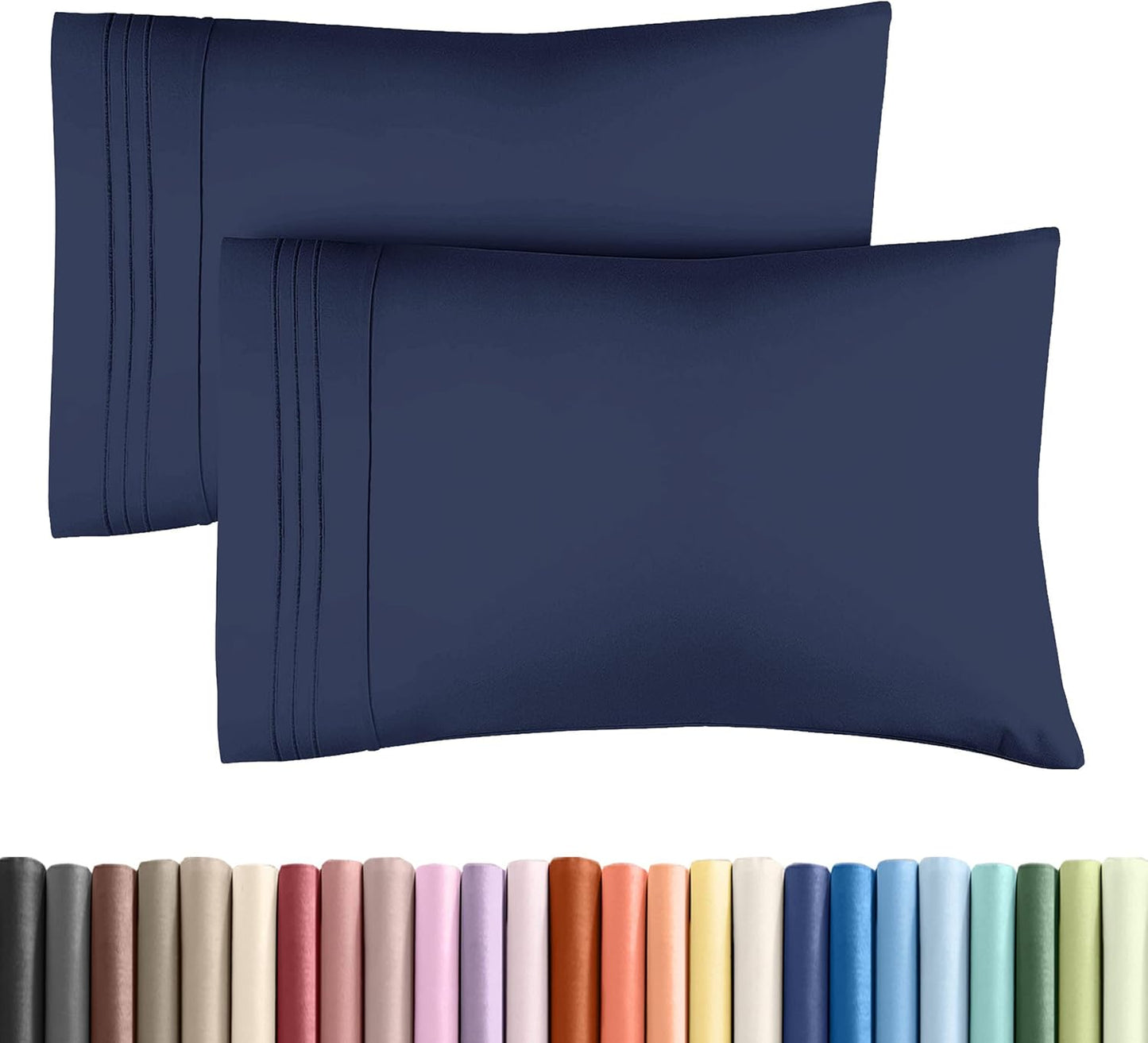 King Pillow Cases Set of 2 - Ultra Soft Hotel Quality Pillowcase Covers - Comfy, Cozy & Wrinkle Free - Shrinkage, Stain & Fade Resistant - Machine Washable Pillow Protectors - 2 Piece Set - Navy Blue