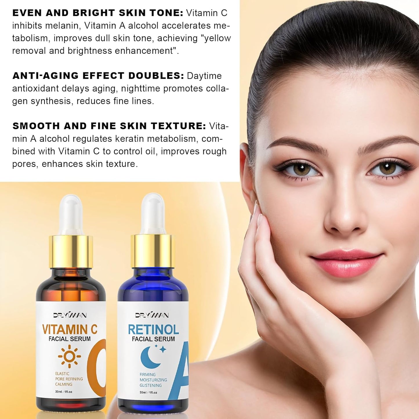 Dr. Yiman Vitamin C and Retinol Facial Essence Set - Anti-Aging Essence Liquid, Brightening and Anti-Wrinkle Set,use for day and night.