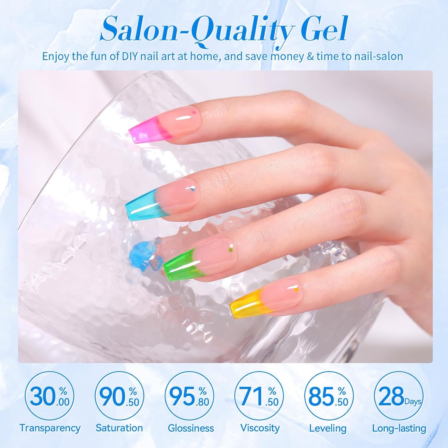 Born Pretty Jelly Gel Nail Polish Halloween Neon Gel Polish,Hot Pink Purple Blue Green Yellow 6Colors Translucent Effect,Soak Off U v LED Light Cure Nail Art Kit for Salon Manicure and DIY at Home