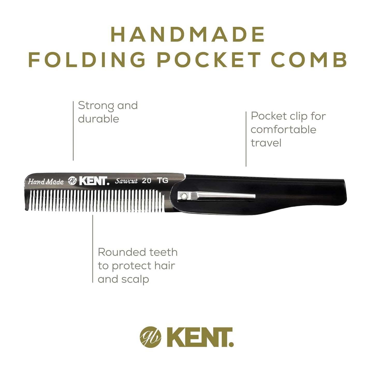 Kent 20T Handmade Fine Tooth Folding Comb + 81T Hand Made Pocket Comb for Beard and Mustache - Beard Growth/Fine Tooth Combs - Beard Straightener Grooming Kit