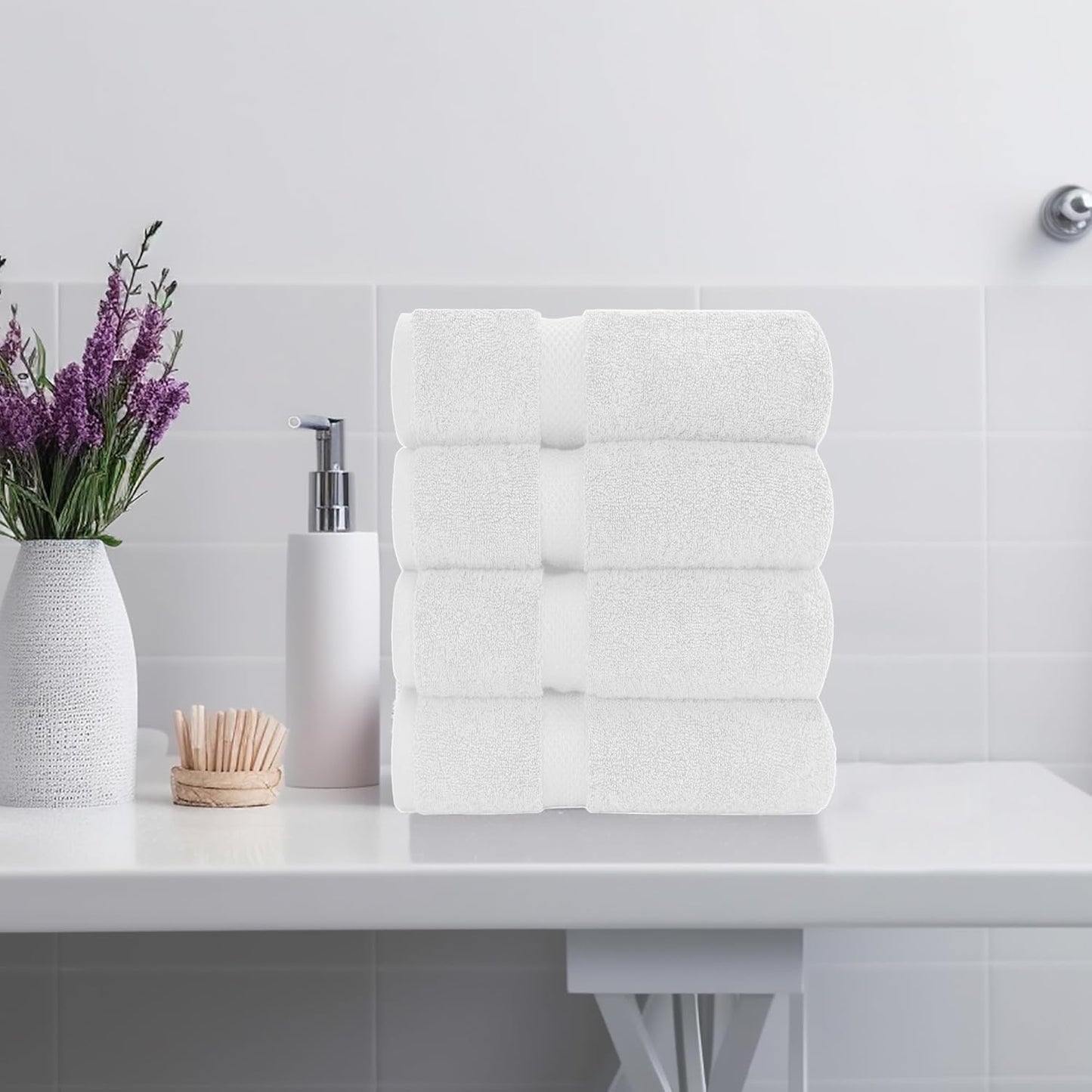 HERCULEAN Bath Sheet 30 x 60 Pack of 4 | 450 GSM Quick Dry and Highly Absorbent | 100% Cotton Terry Towels for Bathroom - Perfect for Shower - Pool and Spa - Luxury Soft Towels - White