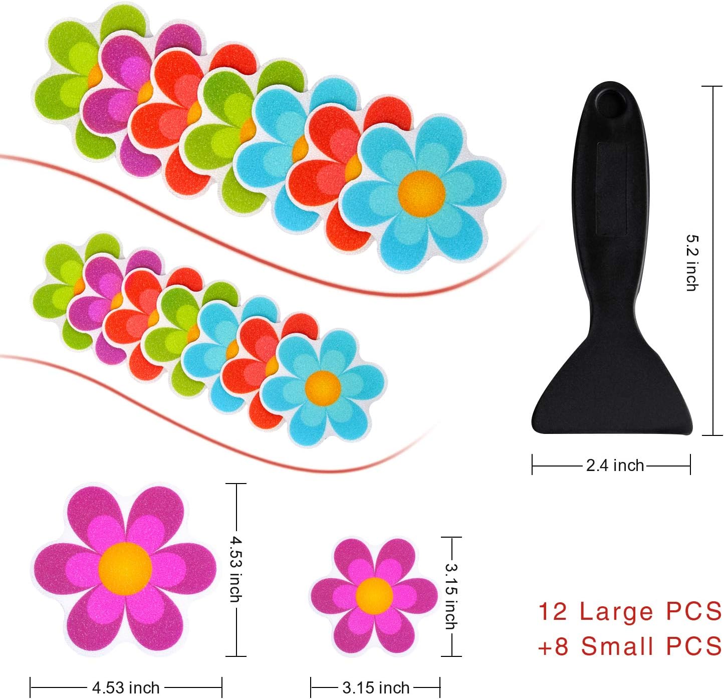 Original Bathtub Stickers Non-Slip, Safety Shower Treads Adhesive Bright Flowers Appliques with Premium Scraper