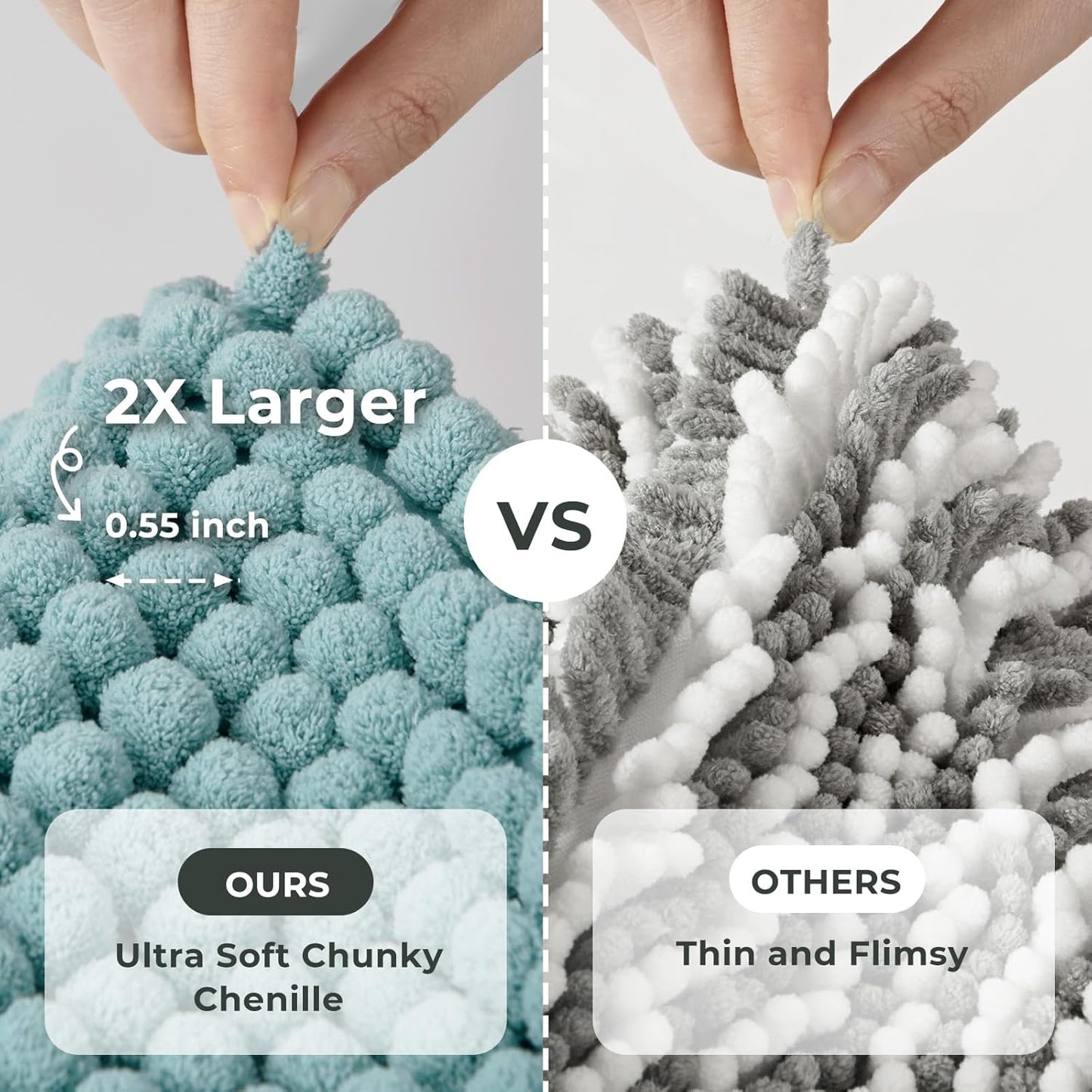 FRESHMINT Thick Chunky Chenille Bathroom Rug, 20"x32", Non Slip Bath Mat, Soft Bathroom Decor, Cute Shower Mat, Water Absorbent, Washable, Aqua Blue