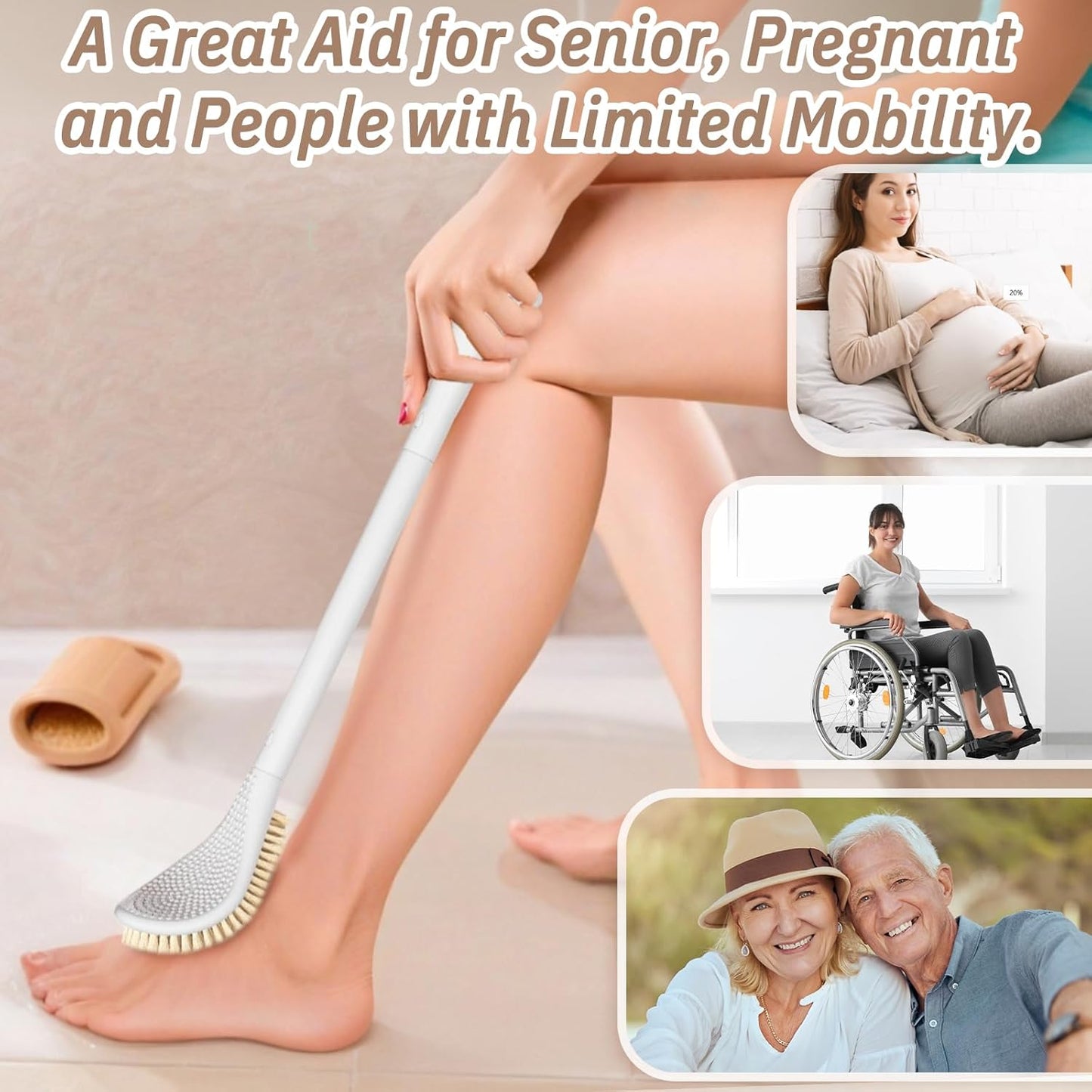 New Foot Brush with Adjustable Long Handle, 3-in-1 Foot Scrubber for Wet or Dry Brushing, 10.2’’- 27.5’’ Foot Scrub Brush for Senior, Pregnant, Disabled, or Injured, Gift-Box Packed(White)