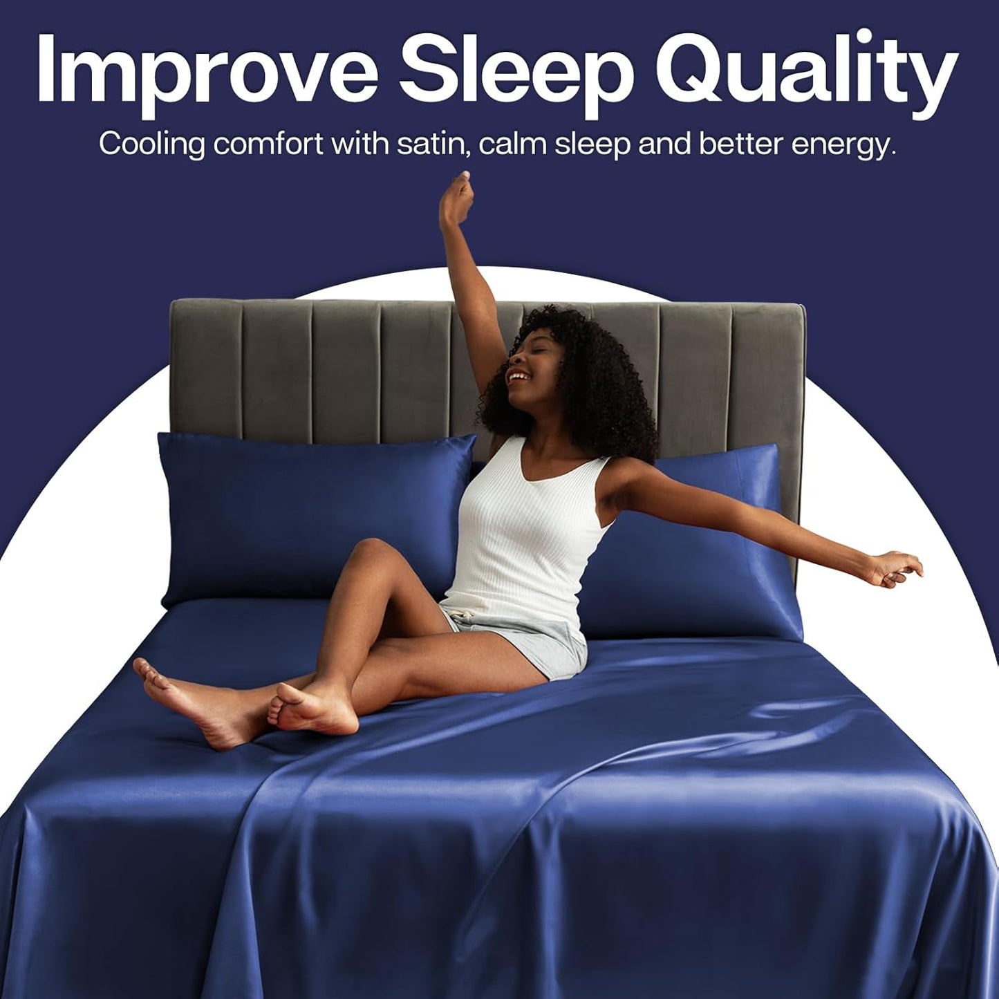 MR&HM Satin Pillowcase for Hair and Skin, Silk Satin Pillowcase 2 Pack, Queen Size Pillow Cases Set of 2, Silky Pillow Cover with Envelope Closure (20x30, Navy Blue)