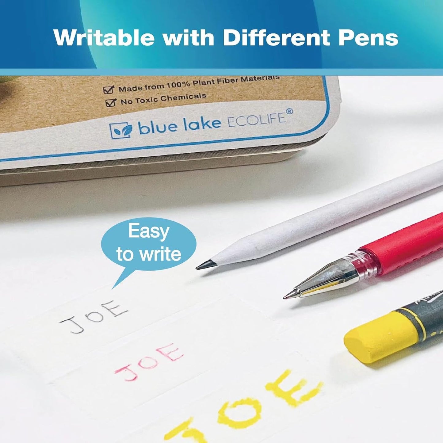 Blue Lake ECOLIFE Masking Tape Dispenser，Plastic-Free Masking Tape Dispenser with 4 Rolls 3/4 in x 550 in Paper Tape, Label Tape Dispenser Desk for Masking, Labeling, Office Home School