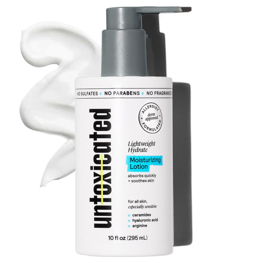 Untoxicated Moisturizing Lotion - Daily Face Moisturizer & Body Lotion for Sensitive Skin - Ceramides & Hyaluronic Acid - No Common Irritants - Non-Comedogenic - Oil-Free - Fragrance Free - 10 Ounce