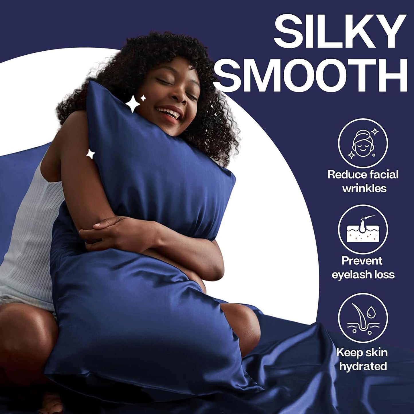 MR&HM Satin Pillowcase for Hair and Skin, Silk Satin Pillowcase 2 Pack, King Size Pillow Cases Set of 2, Silky Pillow Cover with Envelope Closure (20x36, Navy Blue)