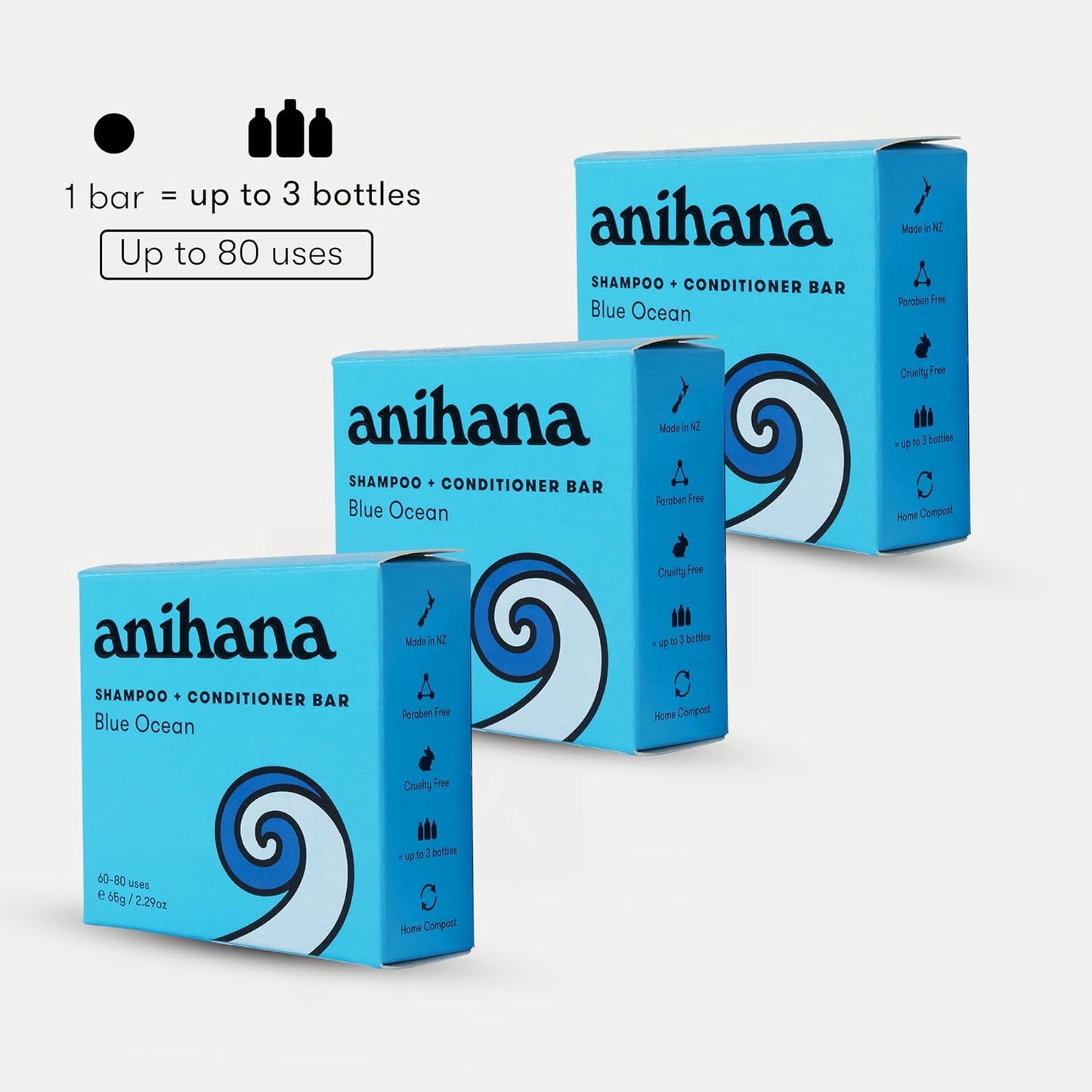 ANIHANA Shampoo and Conditioner Bar for Regular Normal Hair, Clean, Purifying, Natural, Healthy Look and Shine, Paraben Free, Blue Ocean, 2.29 oz