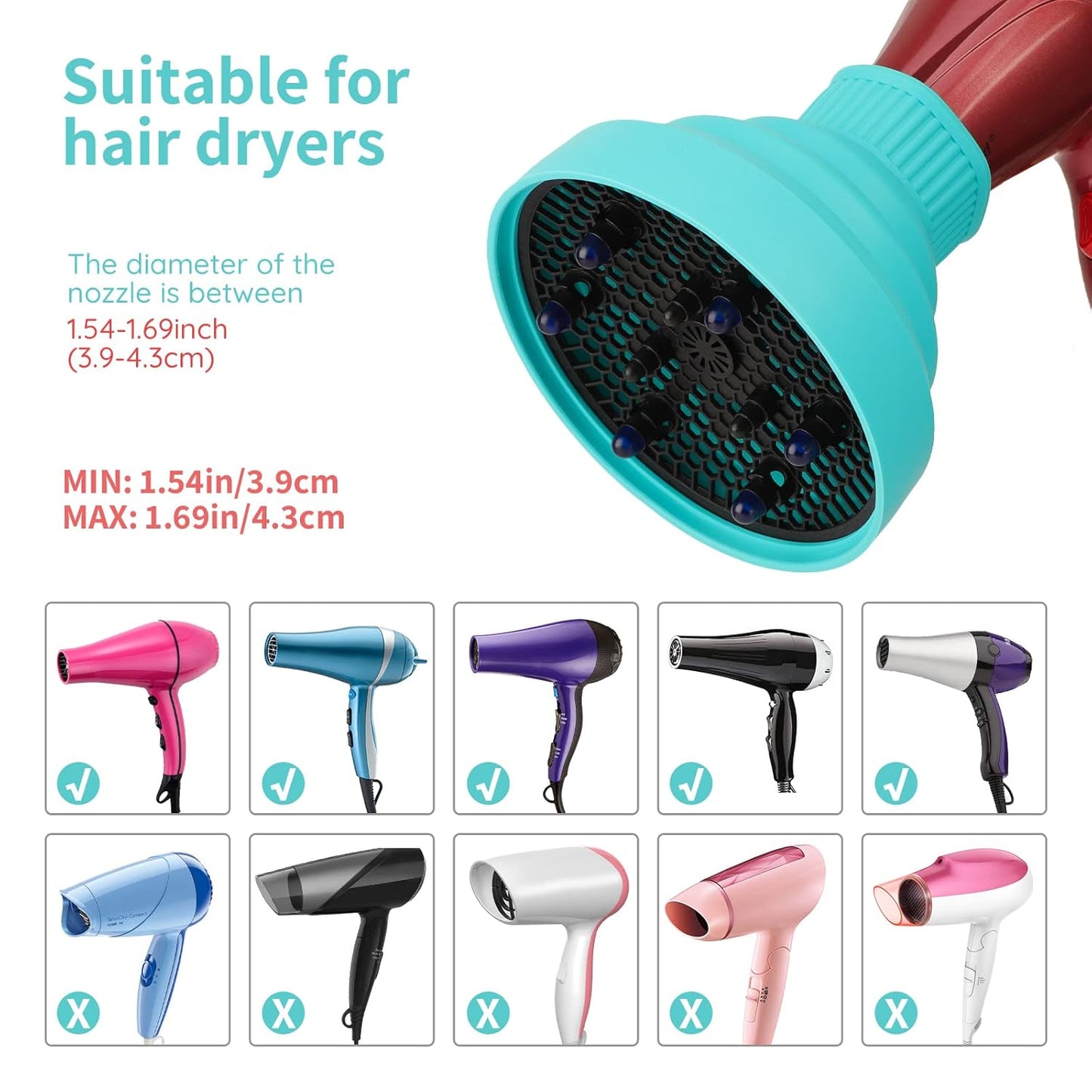 Collapsible Blow Dryer Diffuser, Segbeauty Travel Portable Hair Diffuser for Natural Curly Hair, Professional Lightweight Folding Diffuser Attachment for Dryers Nozzle 1.54 to 1.69 inches Ice Blue