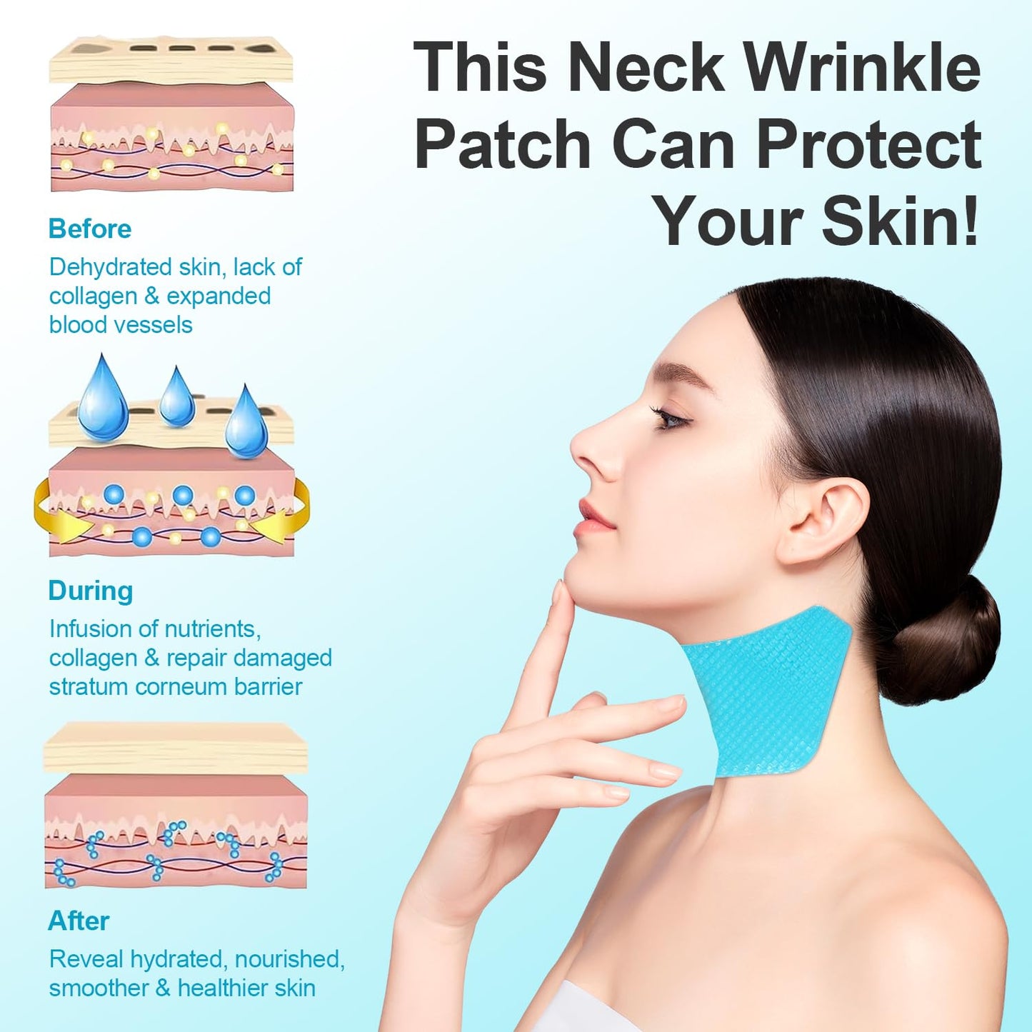 Neck Wrinkle Patches, 5 PCS Neck Tape Lifting Invisible for Firming and Tightening, Anti-Wrinkle Patches to Smoothing Skin