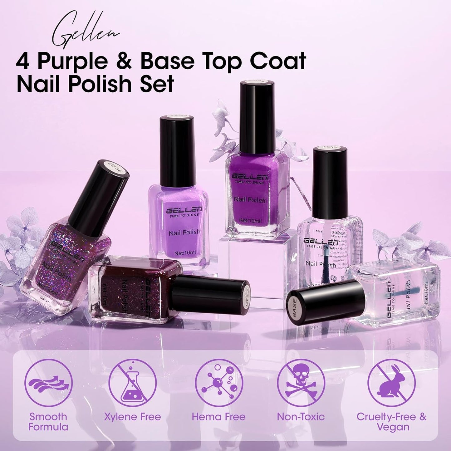 GELLEN Halloween Purple Nail Polish with Base Top Coat, 4-Color Fall Winter Regular Nail Polish Air Dry for Finger Toe Nails Home Salon Women Girls Gifts, Not UV Gel, Hema Free, Non Toxic, TPO Free