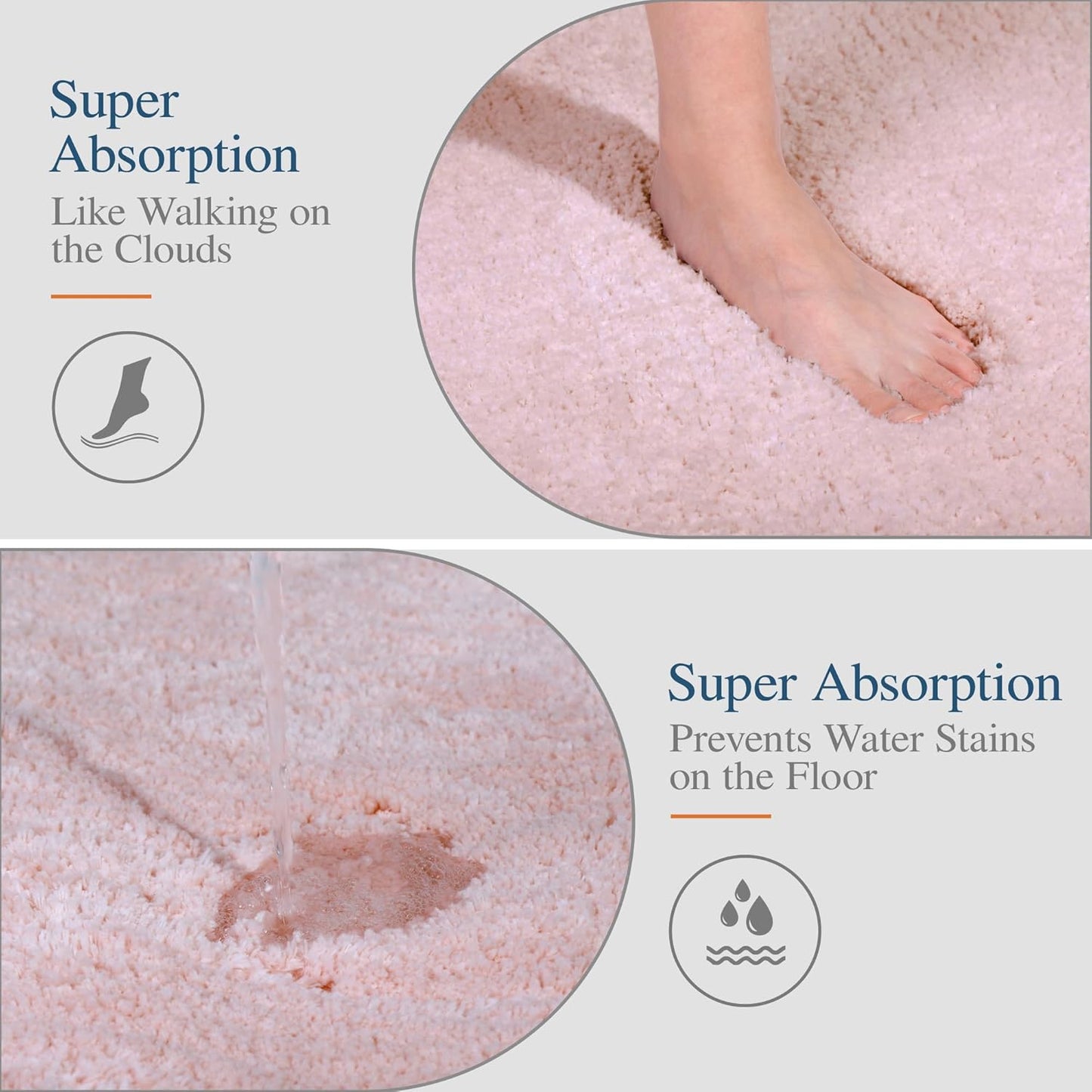 Walensee Blush Bath Mat (24 x 72), High Pile Microfiber, Extra Soft, Absorbent, Non-Slip, Machine Washable, Luxury Bathroom Rug