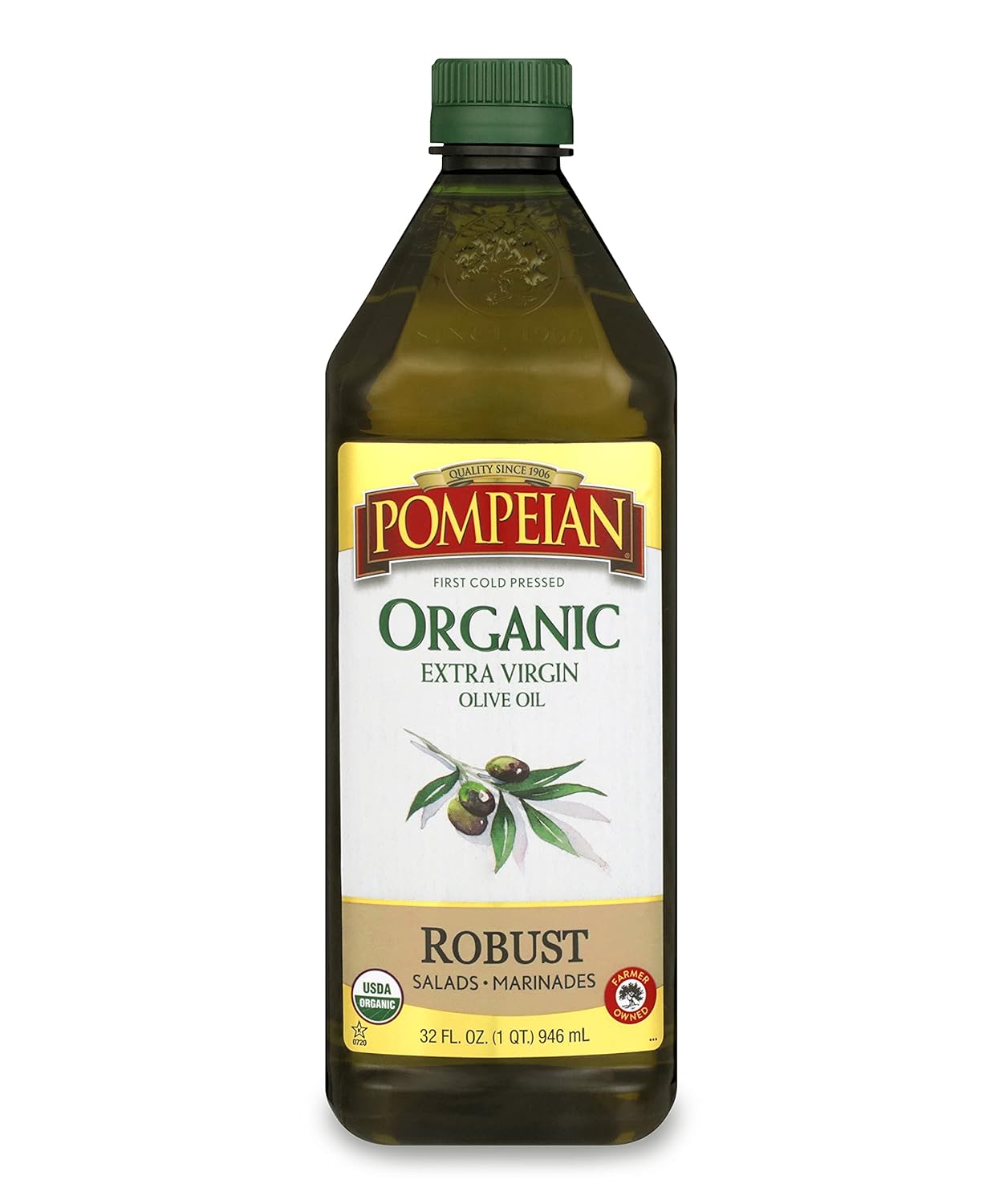 Pompeian USDA Organic Robust Extra Virgin Olive Oil, Contains Polyphenols, First Cold Pressed, Full-Bodied Flavor, Perfect for Salad Dressings & Marinades, 32 FL. OZ