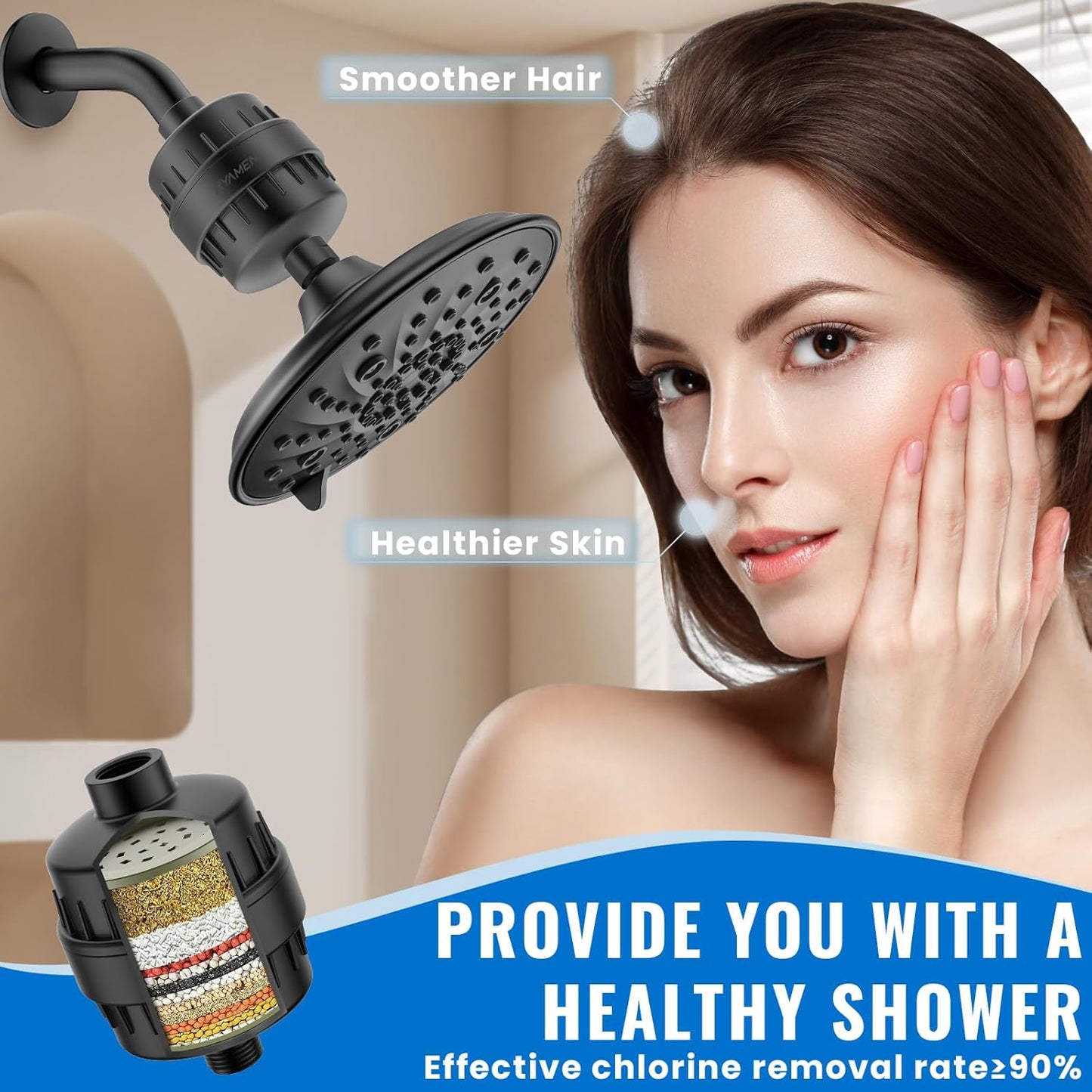 Ryamen Heavy Duty Shower Filter, Shower Water Filter, 99% Removal Shower Head Filter for Hard Water, Heavy Metals, Chlorine, Enhanced Water Filtration for Healthier Skin and Hair (Black)