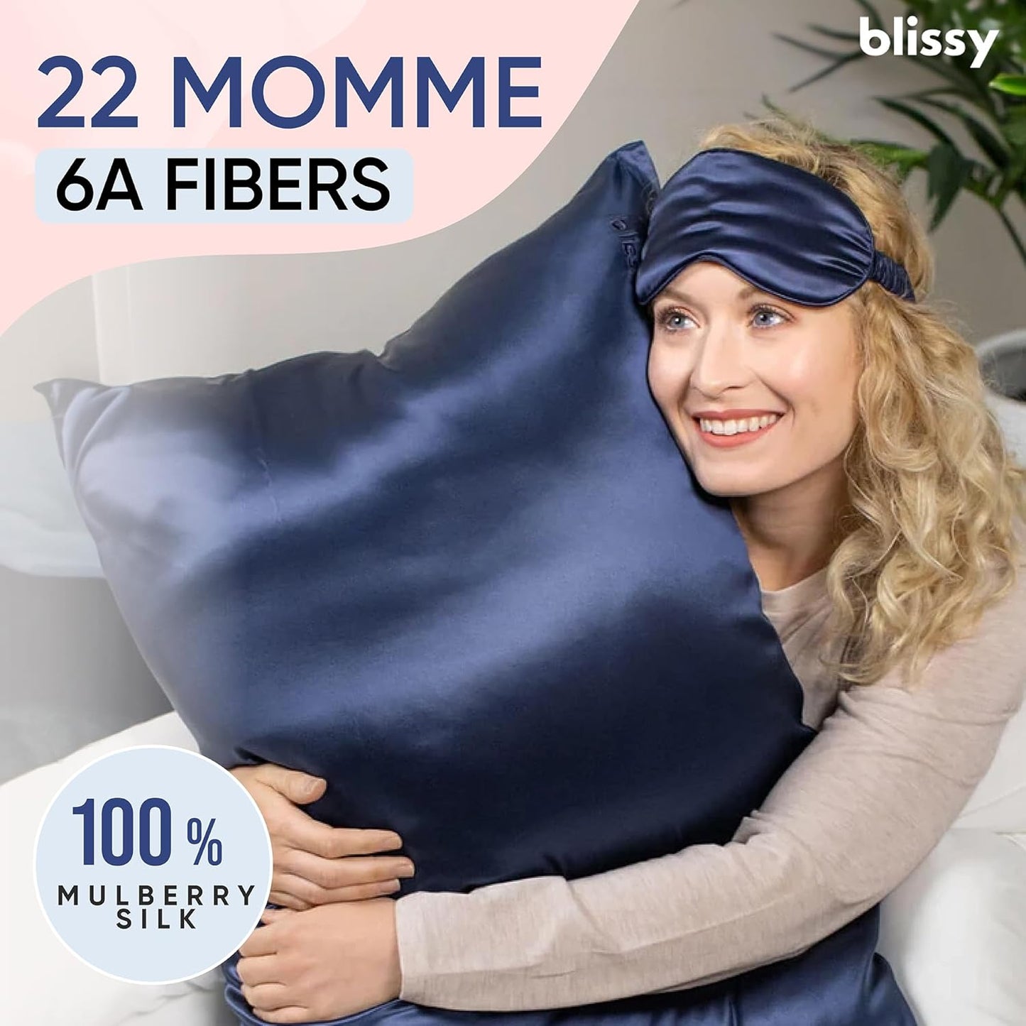 Blissy Silk Pillowcase - 100% Pure Mulberry Silk - 22 Momme 6A High-Grade Fibers - Silk Pillow Cover for Hair & Skin - Regular, Queen & King (Blue, Queen)