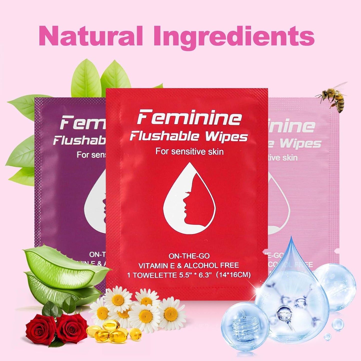 Feminine Wipes Individually Wrapped, Flushable Wipes Travel,Travel Wipes for Women,Feminine Care Wet Wipes Travel Size Vaginal Wipes for Adult, Girl and Homeless 60