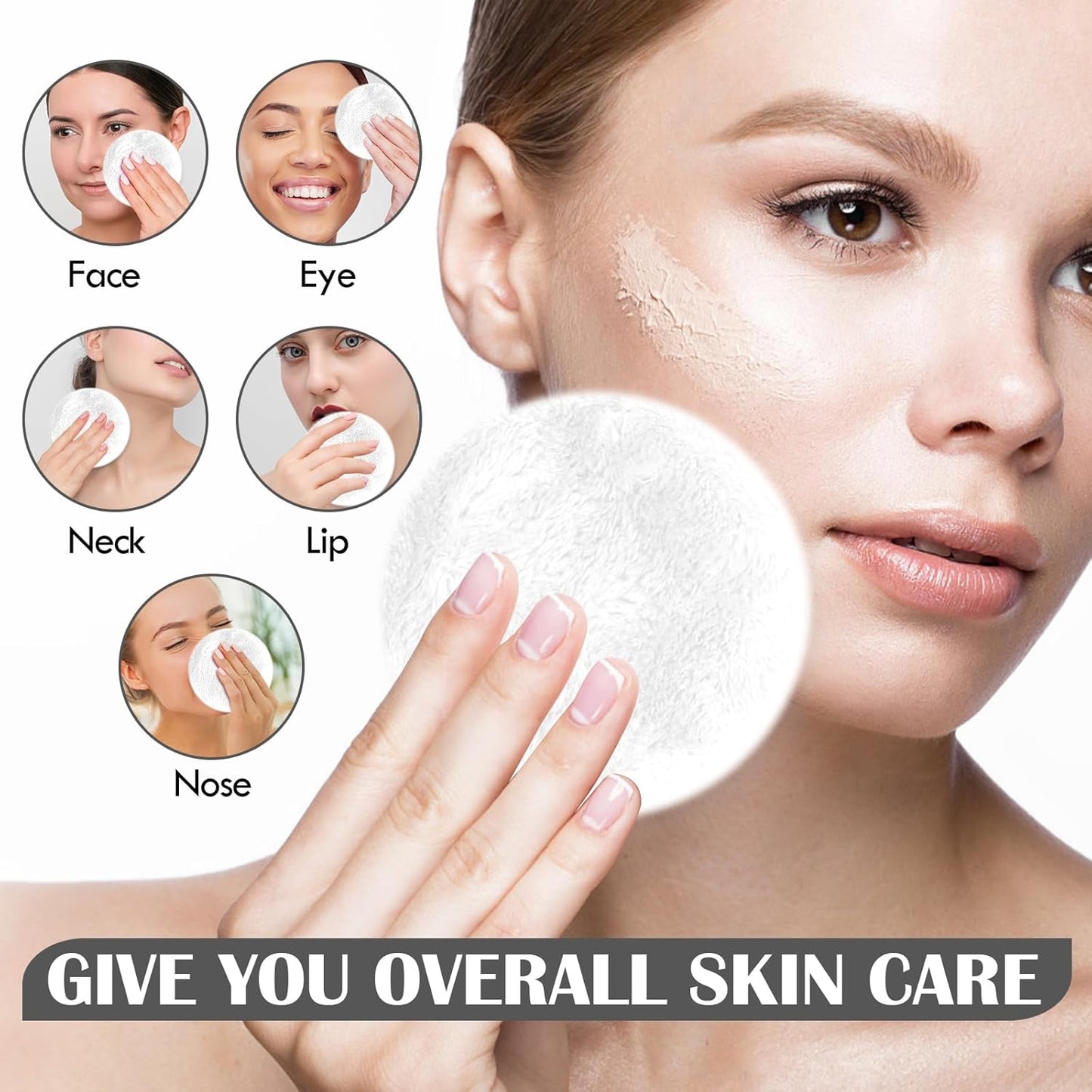 Orighty Reusable Microfiber Makeup Remover Pads 50 Count, Eco-Friendly Facial Cleansing Cloths, Round Shape, Super Soft, Ideal Gift with Laundry Bag (White)