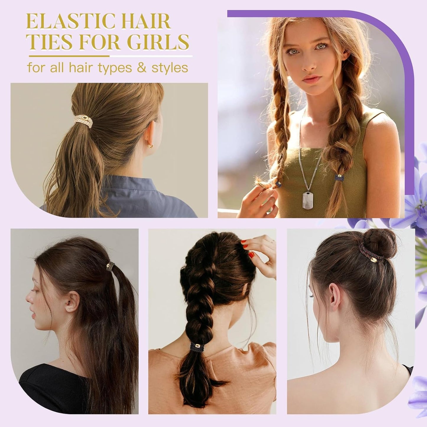 Hair Ties No Damage - 10PCS Ponytail Holders - Elastic Hair Ties for Thick Hair - Braided Hair Bands for Women Girls's Hair - Bright Star