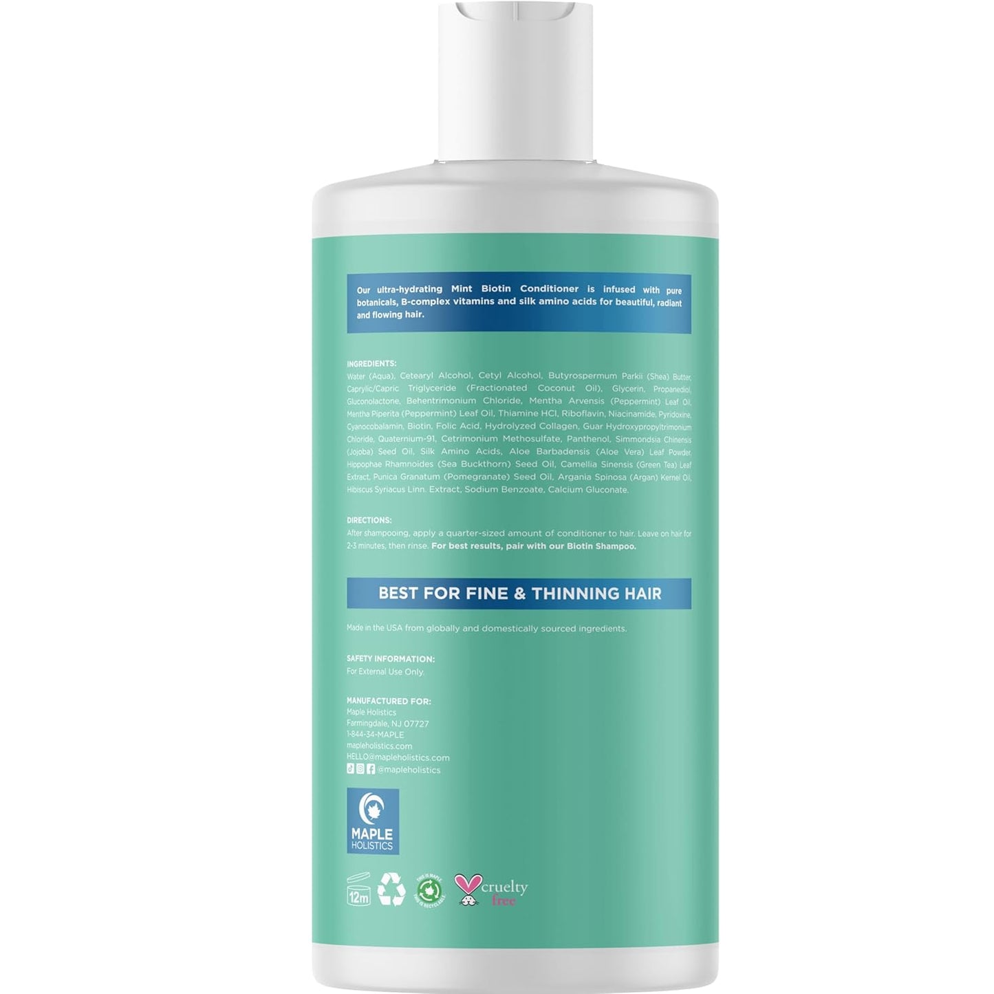 Volumizing Biotin Conditioner for Thinning Hair - Volumizing Conditioner for Fine Thin & Weak Hair - Sulfate Paraben & Silicone Free Hair Conditioner Nourishing Plant Proteins & B Vitamins (Mint)