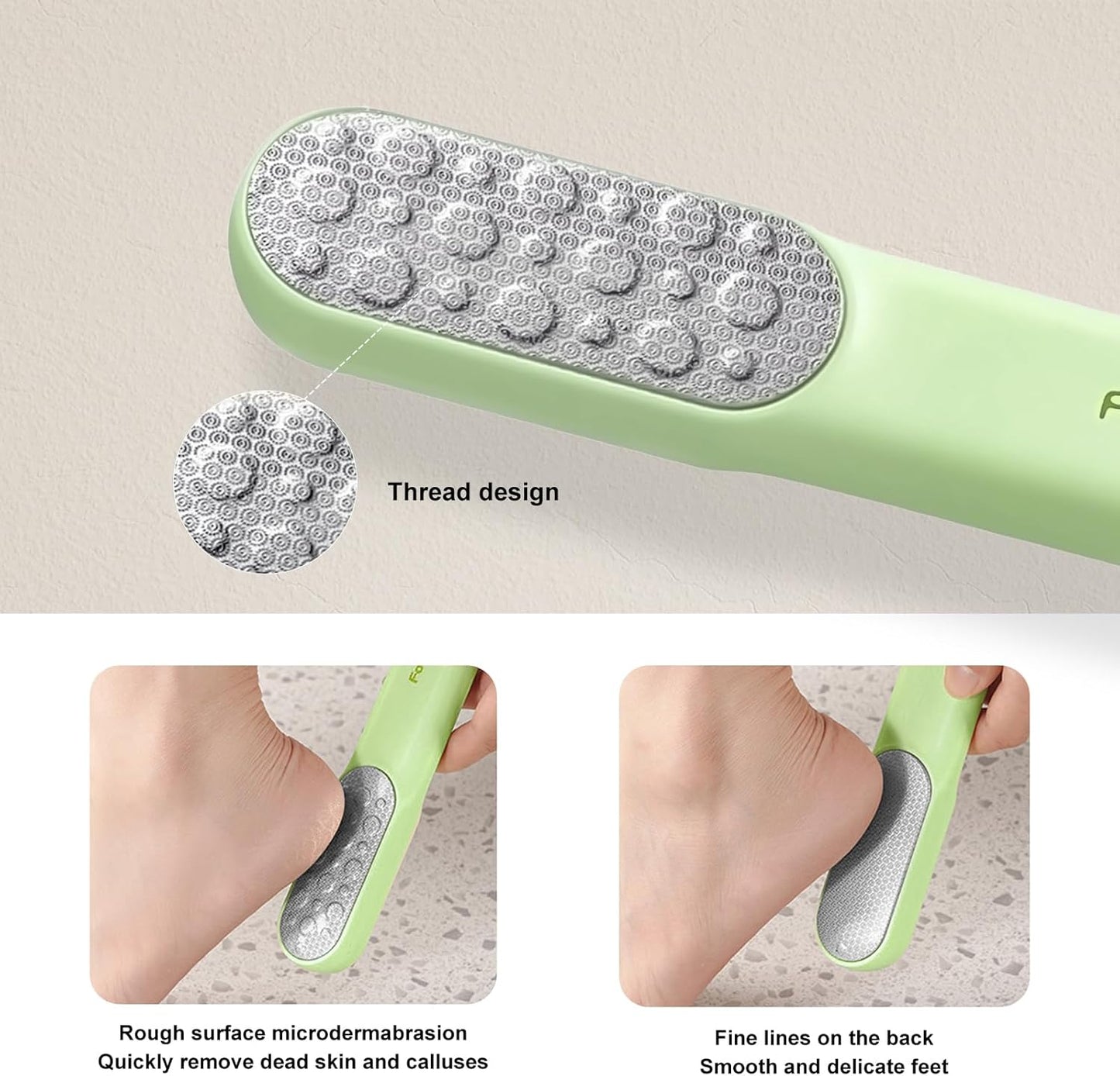 Double-Sided Stainless Steel Foot File, Foot Callus Remover & Foot Scrubber, Professional Pedicure Tool for Dry & Wet Feet, Safe Hard Skin Remover for Sensitive Feet, Green (Ergonomic Grip)