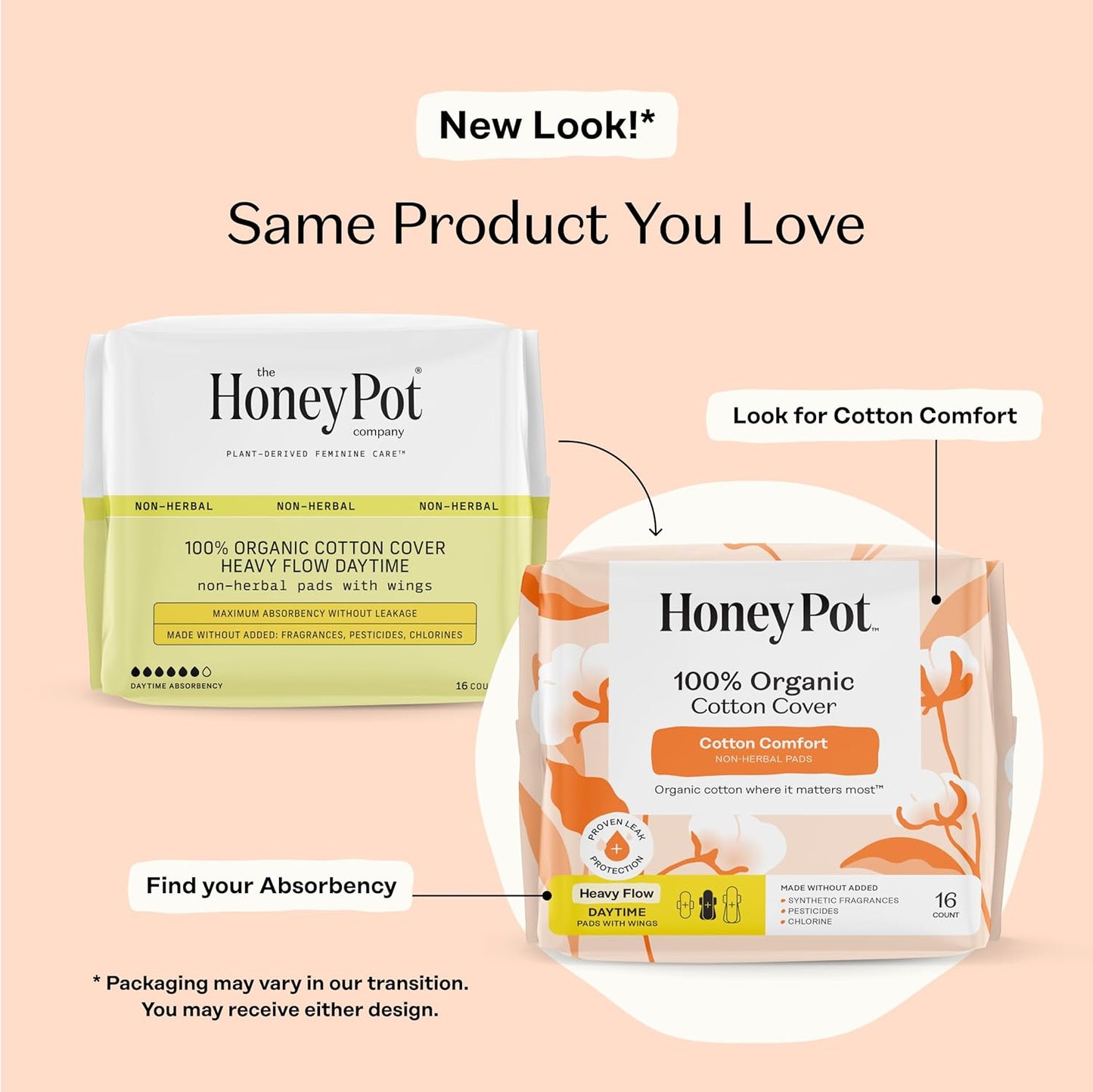 The Honey Pot Company - 64ct - Sanitary Pads for Women - Non-Herbal Heavy Flow Daytime w/Wings - Organic Cotton Cover & Ultra-Absorbent Core - Feminine Care