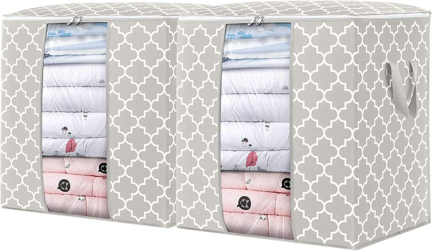 WISELIFE Storage Bags 2 Pack/100L Large Blanket Clothes Organization and Storage Containers for Comforters,Bedding, Foldable Organizer with Reinforced Handle, Clear Window, Sturdy Zippers,Lvory