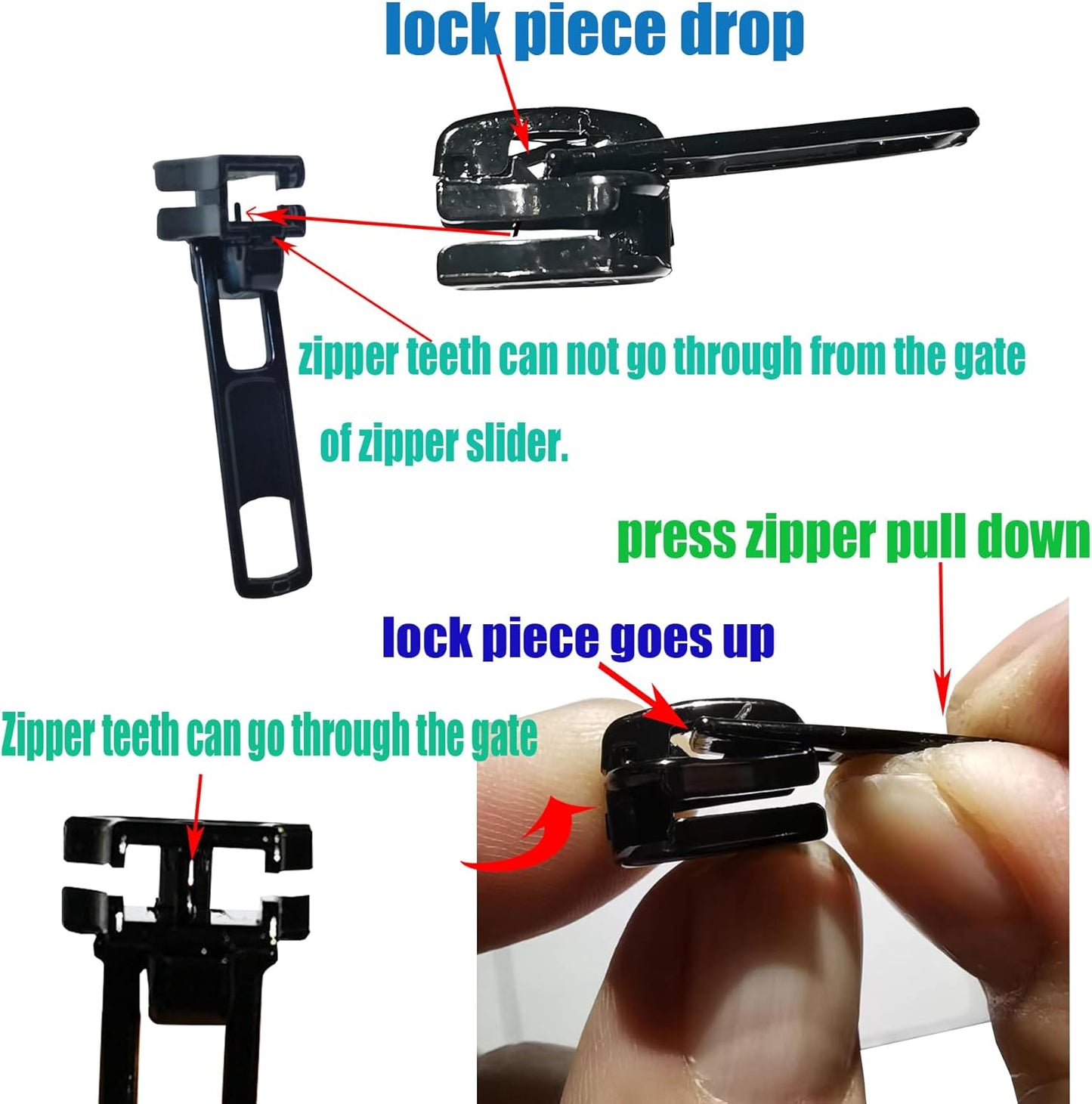 Zipper Repair Kit 39 Pcs, #5 Sliders with Pull, Metal Zippers Retainer Box,Insertion Pin 6 Sets, Replacement Zip Bottom/Top Stop, Metal, Plastic, Nylon Coil Zippers Head FIx on Jaceket